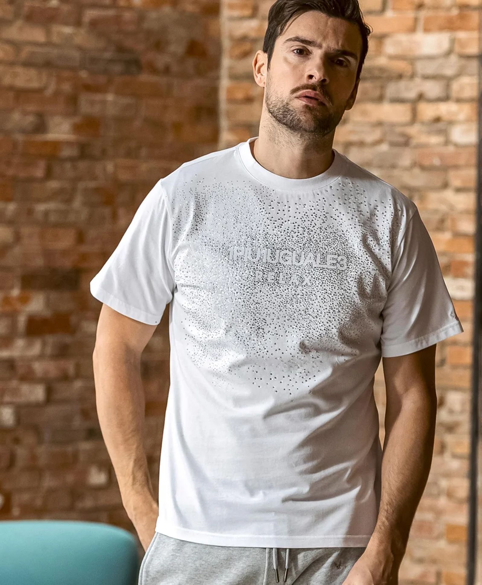スプラッシュラインストーン半袖Tシャツ / ホワイト【UST-25125】