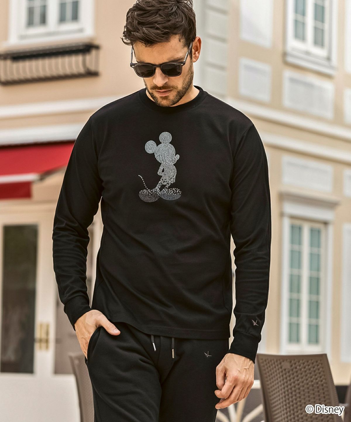 【ミッキーマウス】グラデーションラインストーンロングTシャツ / ブラック【UST-25142】