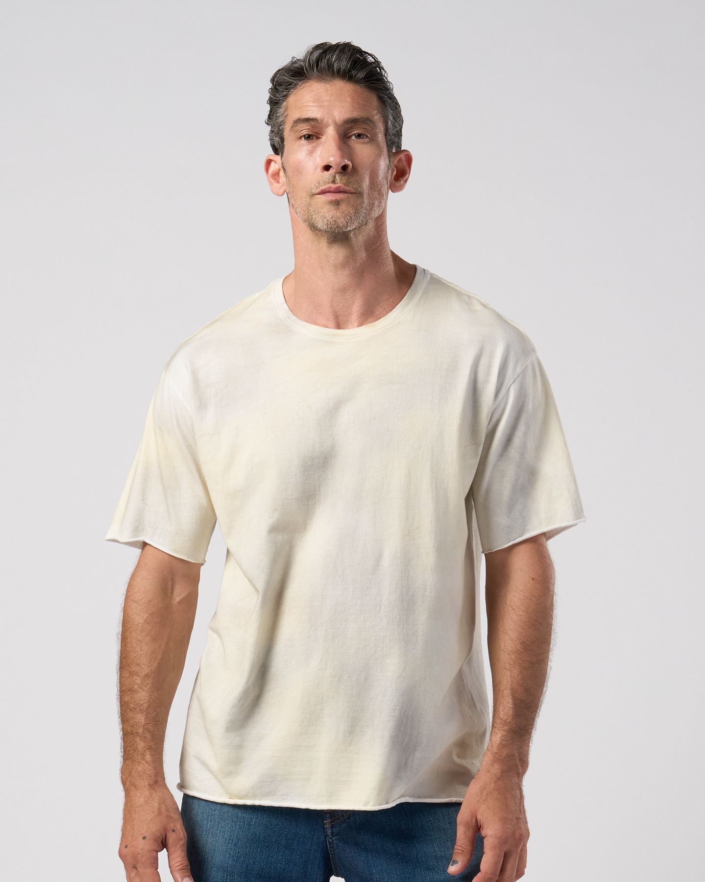 ☆先行予約☆ wjk  / マルチピグメントダイカットオフ半袖Tシャツ / multi pigment dye cut-off S/S / dirty yellow【7155 lj93k】