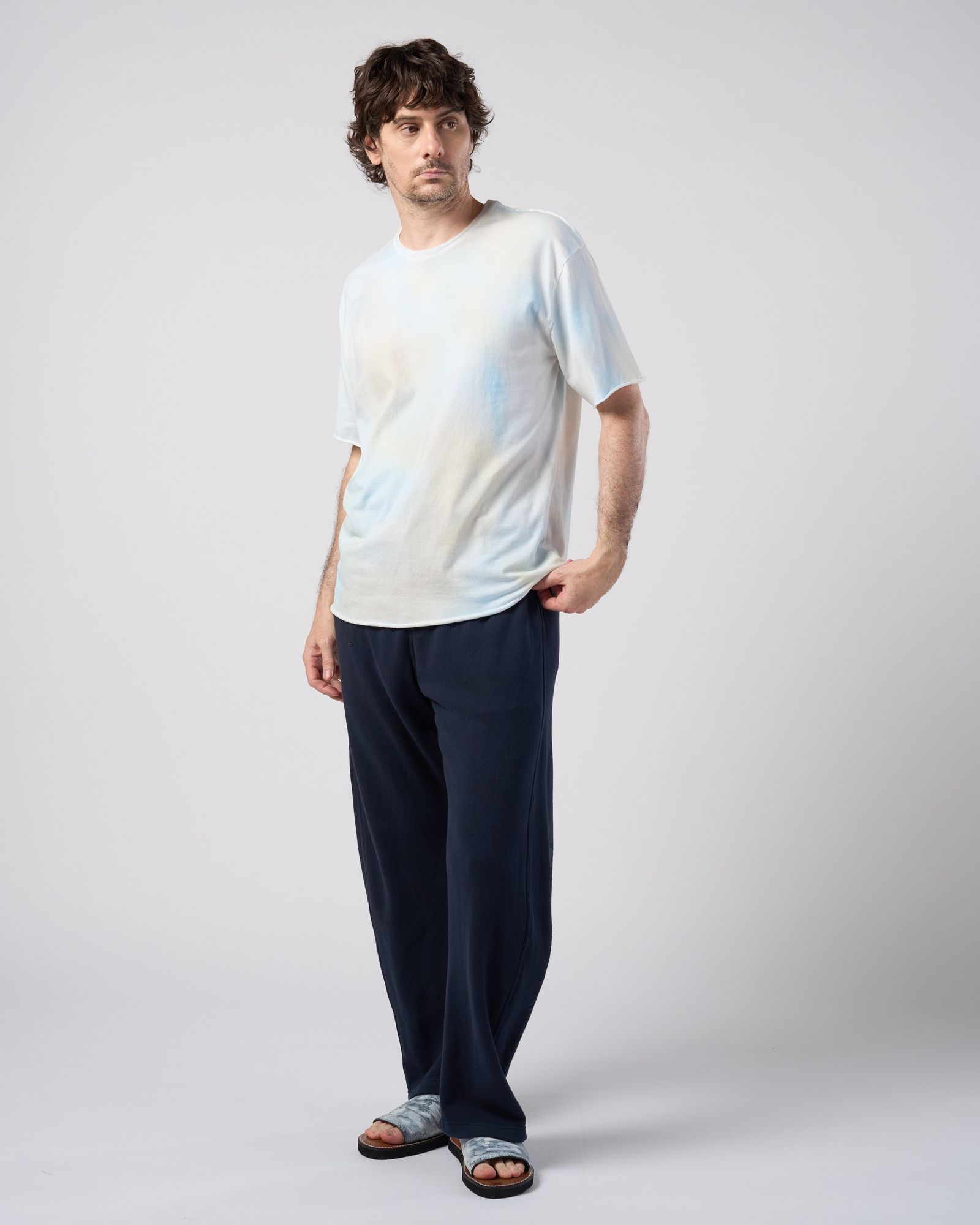☆先行予約☆ wjk  / マルチピグメントダイカットオフ半袖Tシャツ / multi pigment dye cut-off S/S / dirty l.blue 【7155 lj93k】