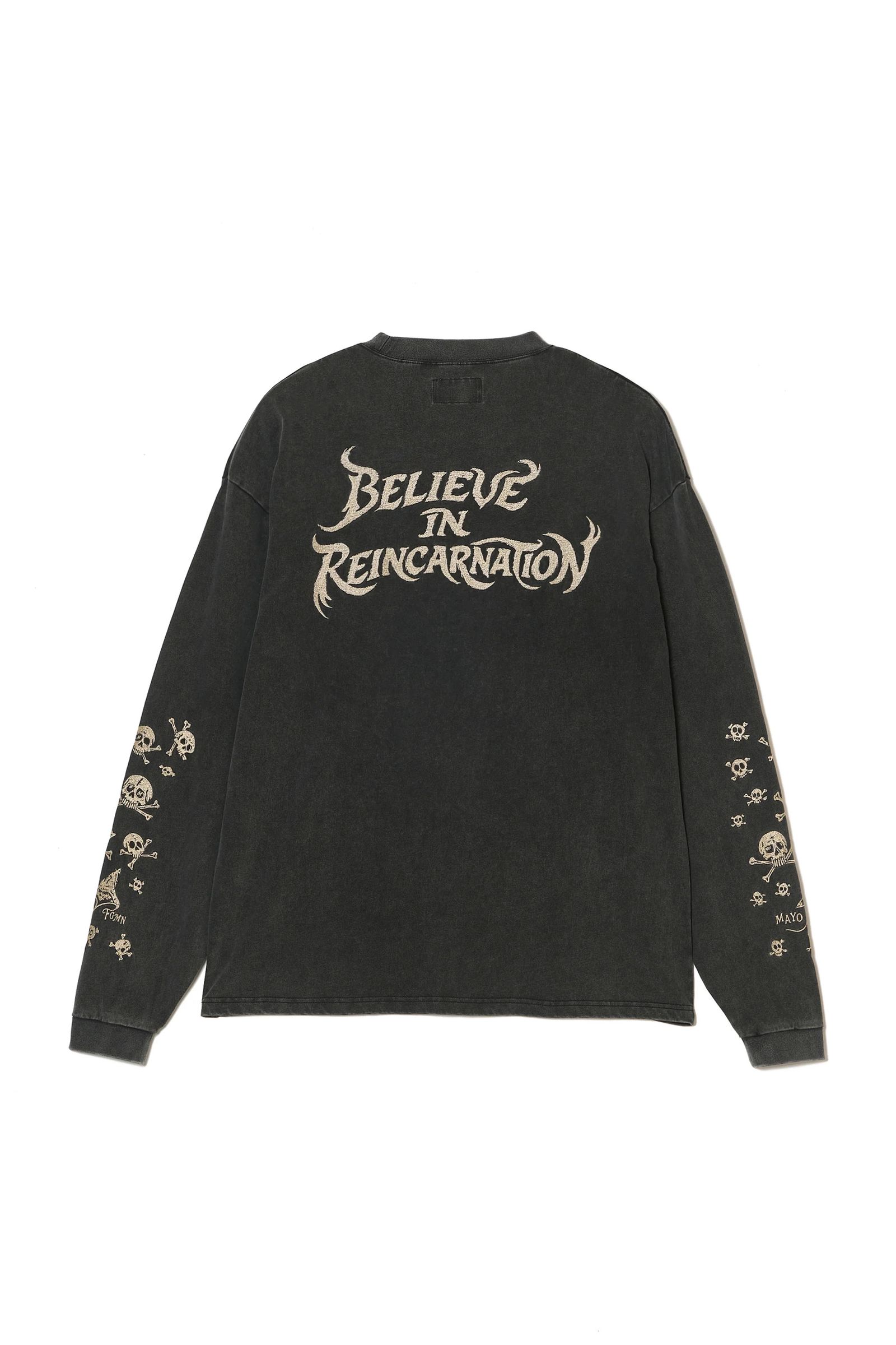 スカル プリント・刺繍ロンT / BELIEVE REINCARNATION EMBROIDERY LONG SLEEVE TEE  / ブラック [26MY-SLT003]