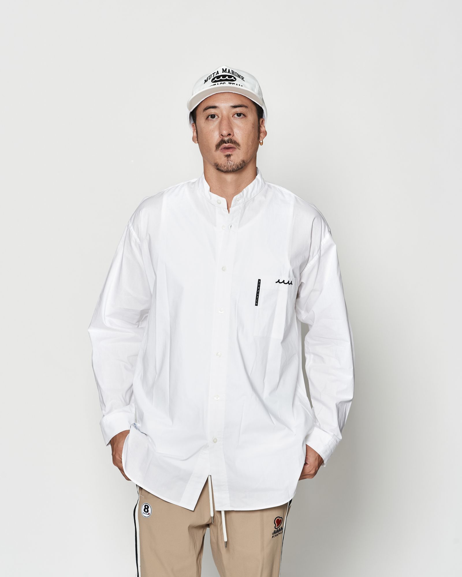 ☆先行予約☆muta MARINE × ACANTHUS  / オーバーサイズバンドカラーシャツ / Oversized Band Collar Shirt / WHITE【MA2630】