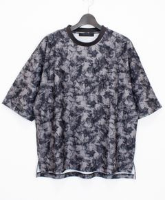 昇華転写プリントマーブル柄 ハーフスリーブTシャツ  / ブラック×グレー [75007]