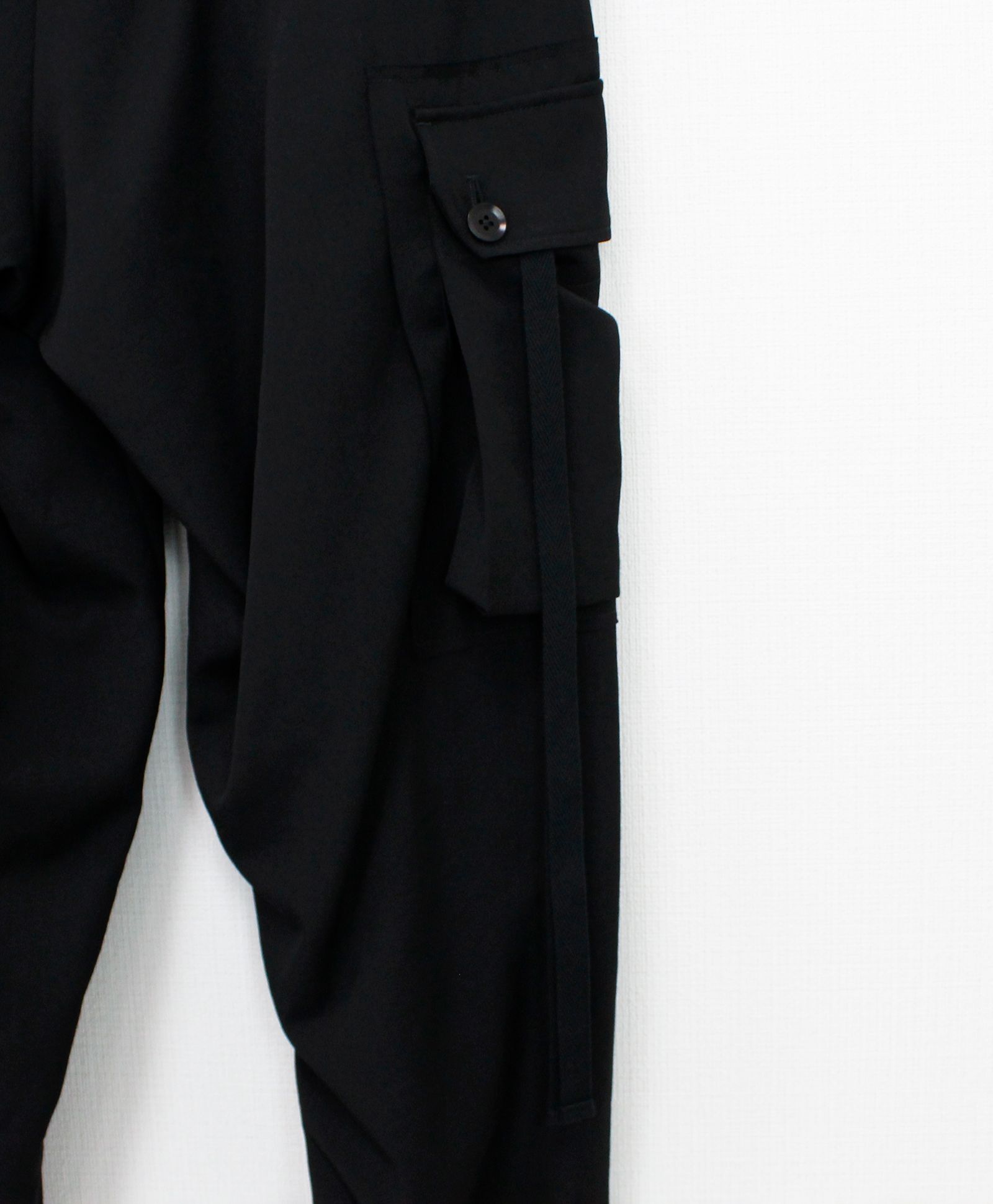 WOOL GABARDINE STANDARD RIBBED HEM CARGO  / ウールギャバジンリブカーゴパンツ / BLACK [GA-P07-101-1-03]