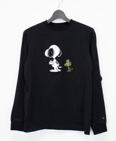 1PIU1UGUALE3 RELAX × PEANUTS / スヌーピー ラインストーンロングTシャツ / ブラック【UST-26056】