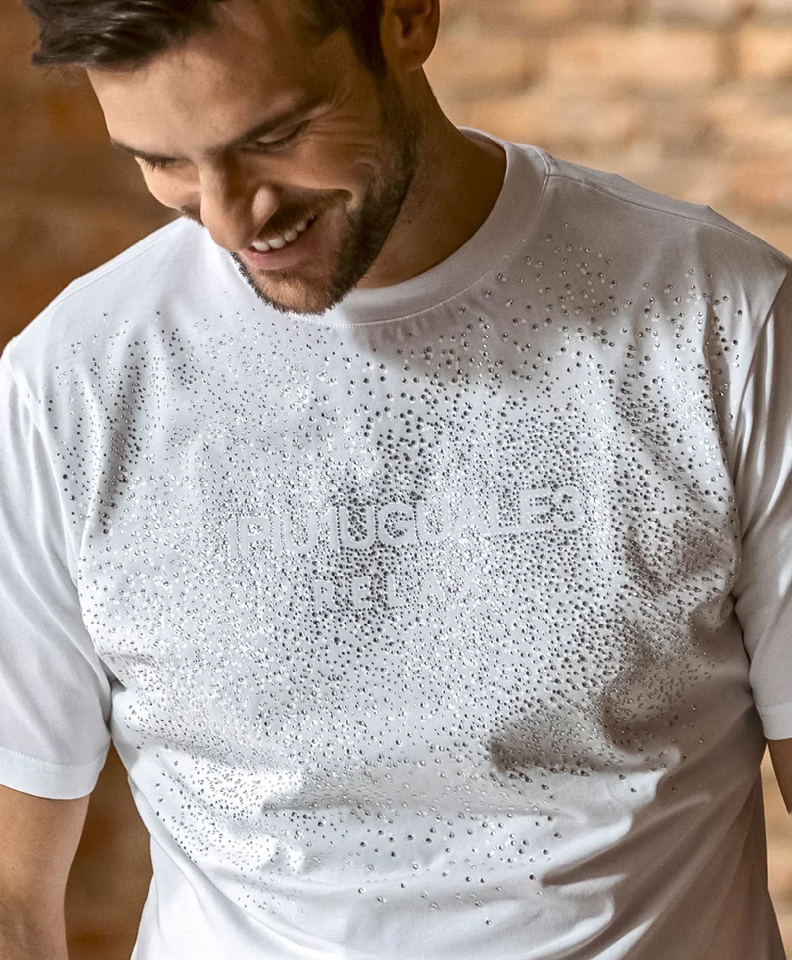 スプラッシュラインストーン半袖Tシャツ / ホワイト【UST-25125】