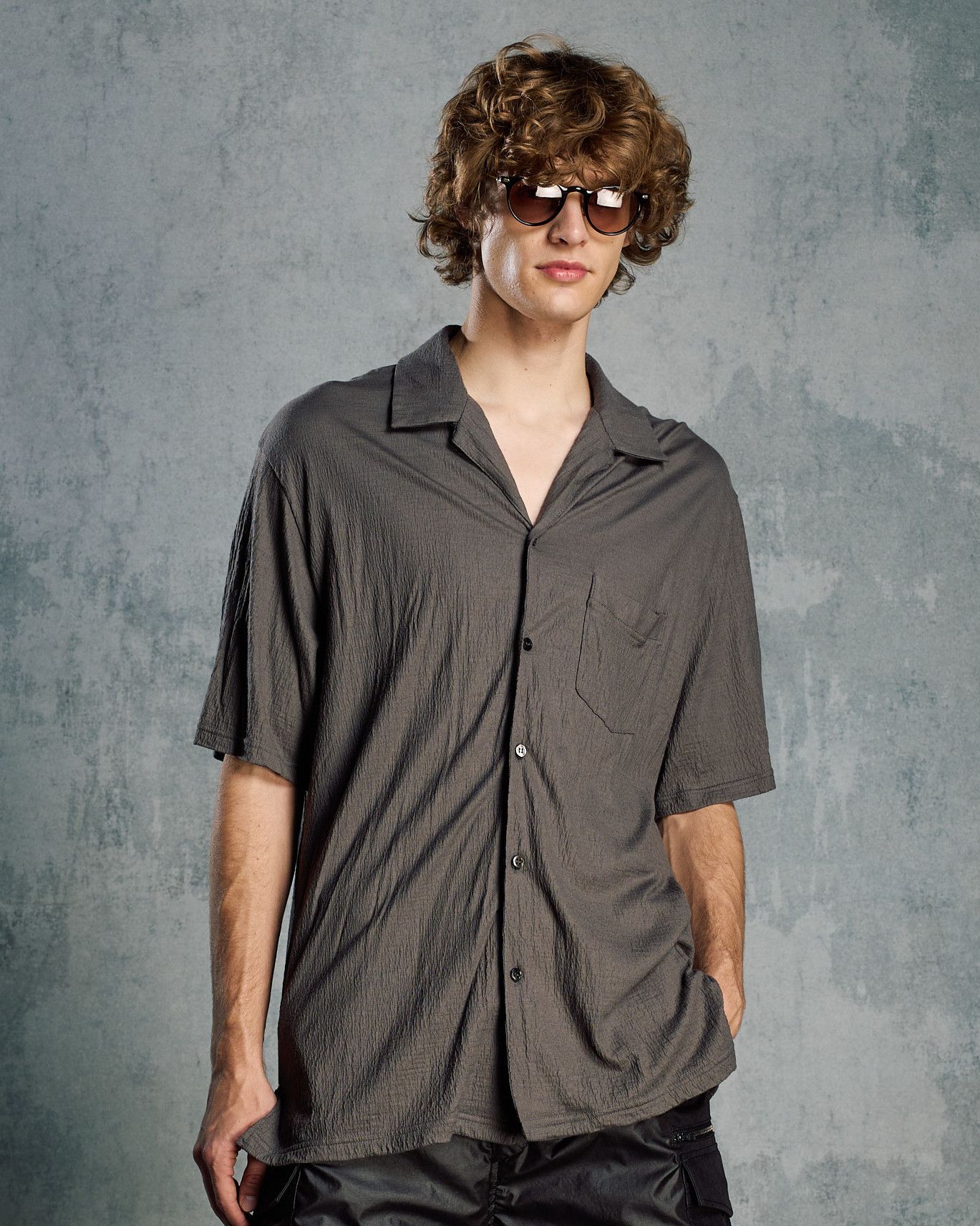 ☆先行予約☆ オープンカラーシャツ /  ex.comfy wool open collar shirt / STEAL GRAY[4910 wn08i]