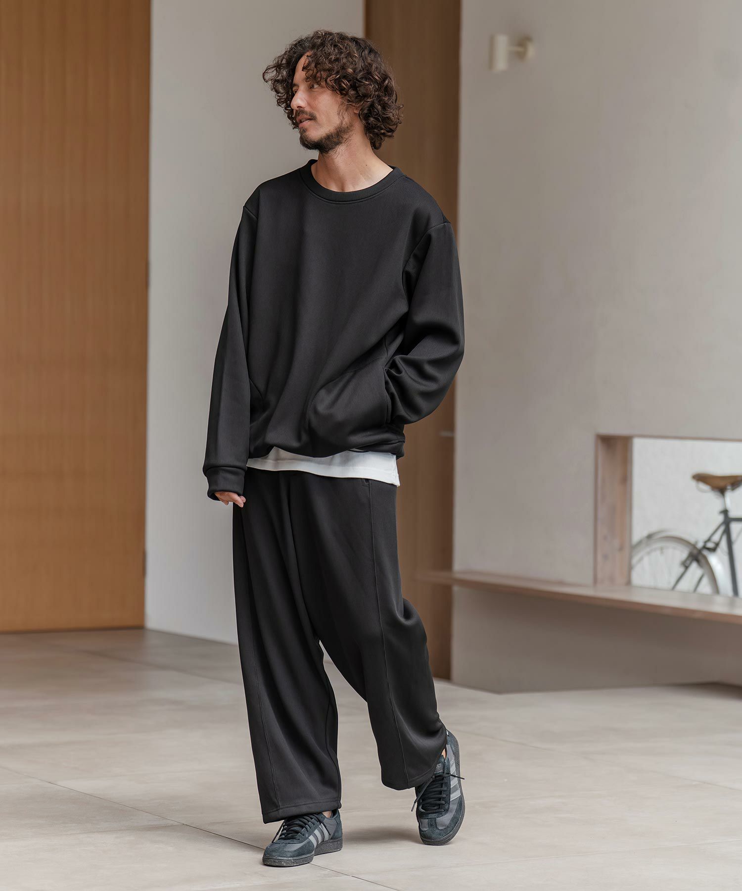 ドビー裏起毛ワイドパンツ / ブラック【131044】