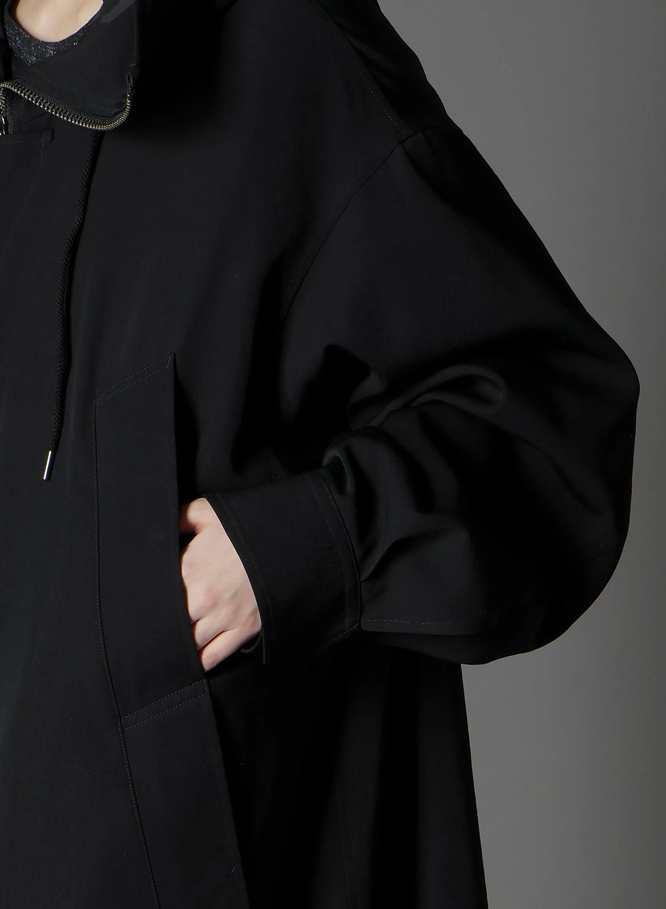W/GABARDINE HIGH NECK HOODED MODS COAT / BLACK  [GA-C10-101-1]