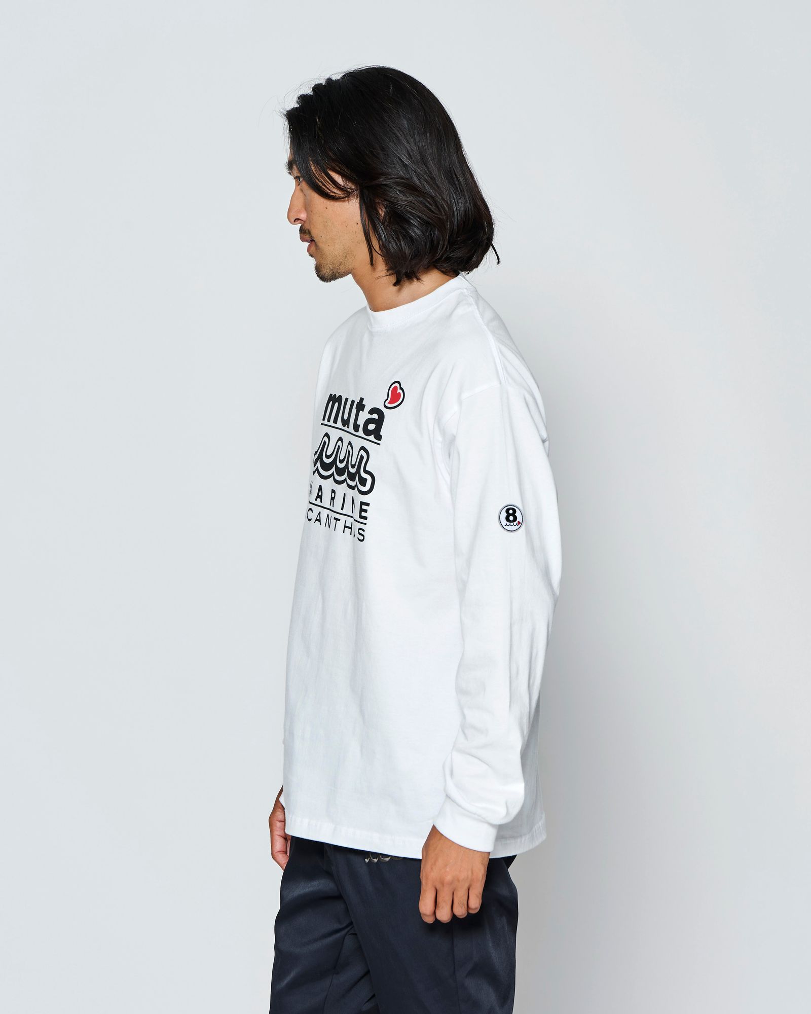 ☆先行予約☆muta MARINE × ACANTHUS  / WネームロゴロングスリーブTシャツ /  W-name logo L/S tee / WHITE【MA2727】
