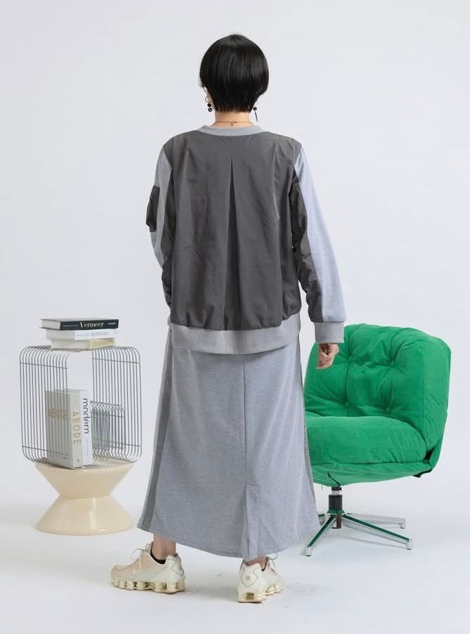 裏毛ミリタリーデザイン切替 L/S ワンピース /  グレー [bc609305]