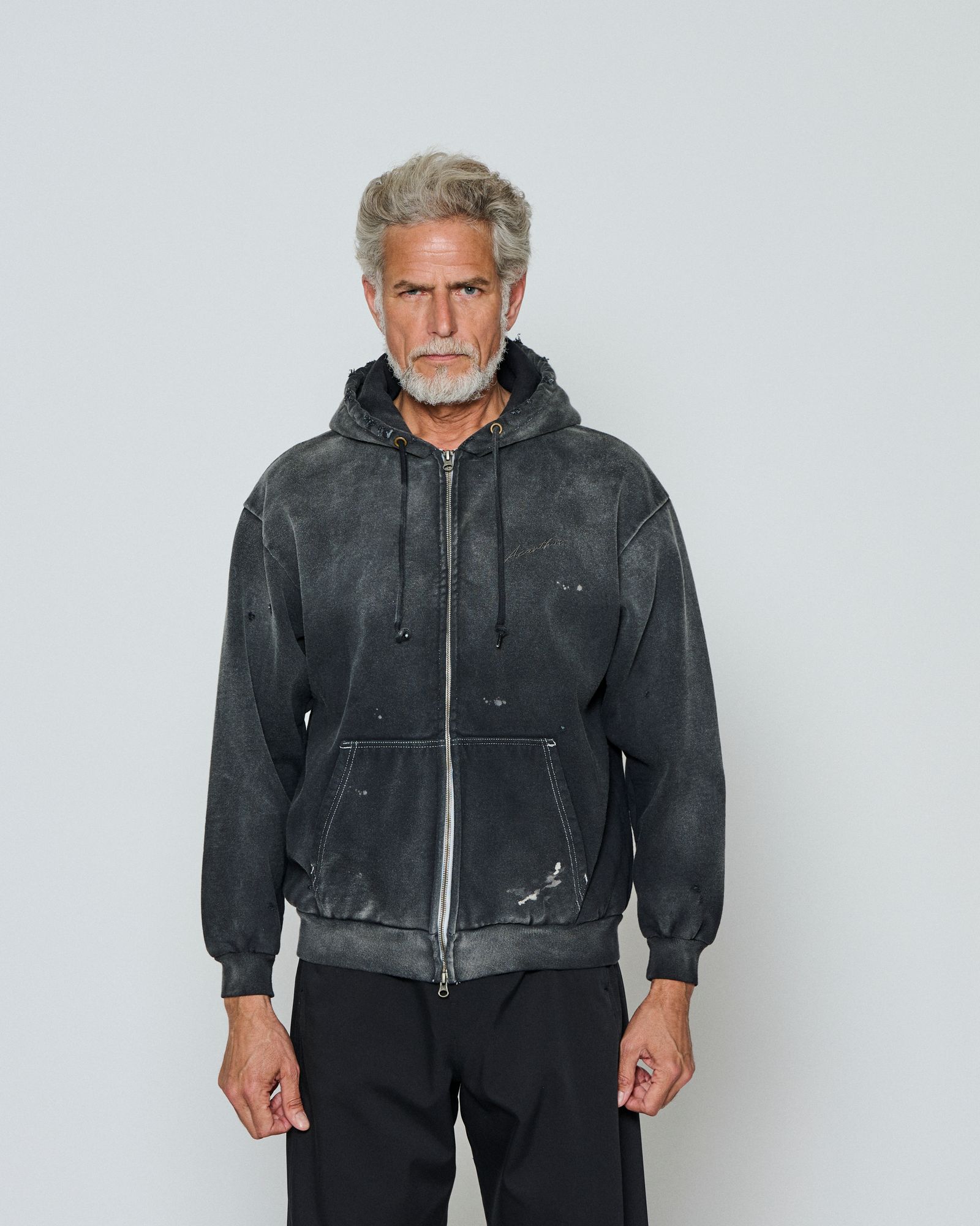 ☆先行予約☆  ダメージフーディー / パーカー / Damaged Hooded Sweatshirt / FADED BLACK 【DH2502】