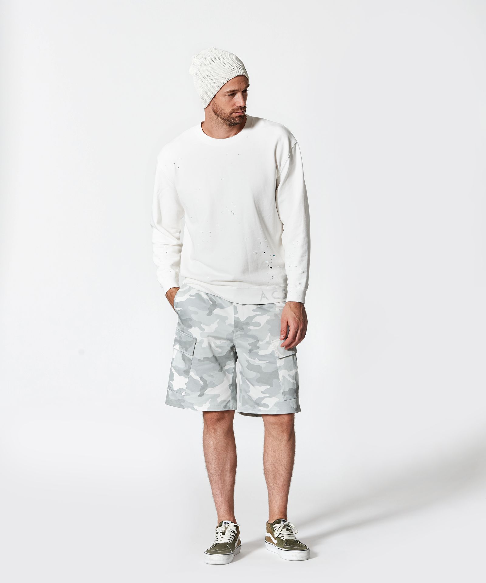 Damage Washed Hand Paint Logo Crewneck / プルオーバースウェット / WHITE【HJ2502】