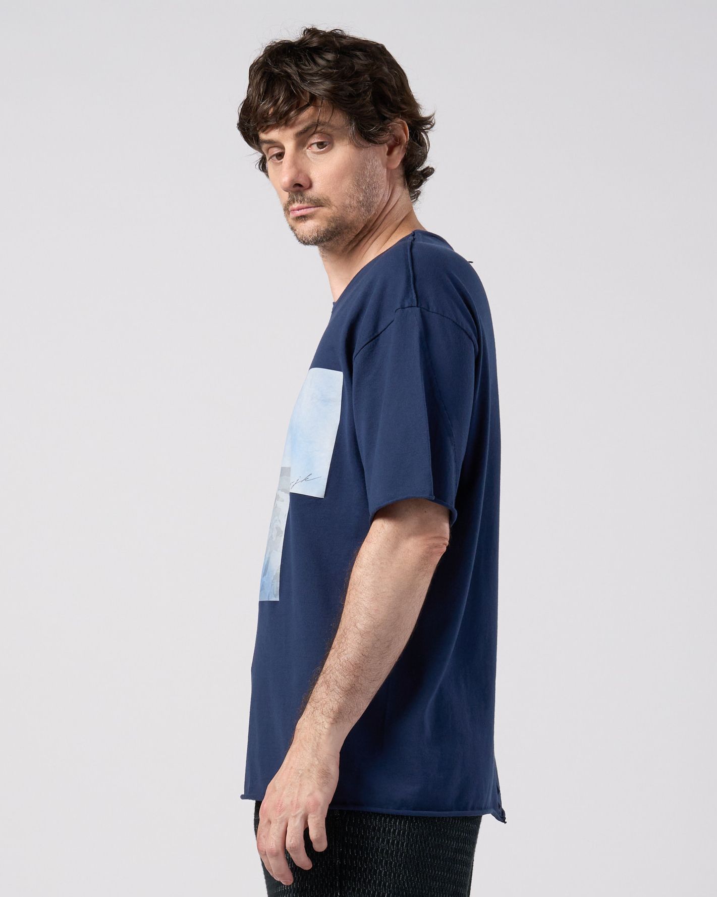☆先行予約☆ wjk  / ペーパープリント加工カットオフ半袖Tシャツ / paper print dust cut-off S/S / navy 【7153 lj93k】