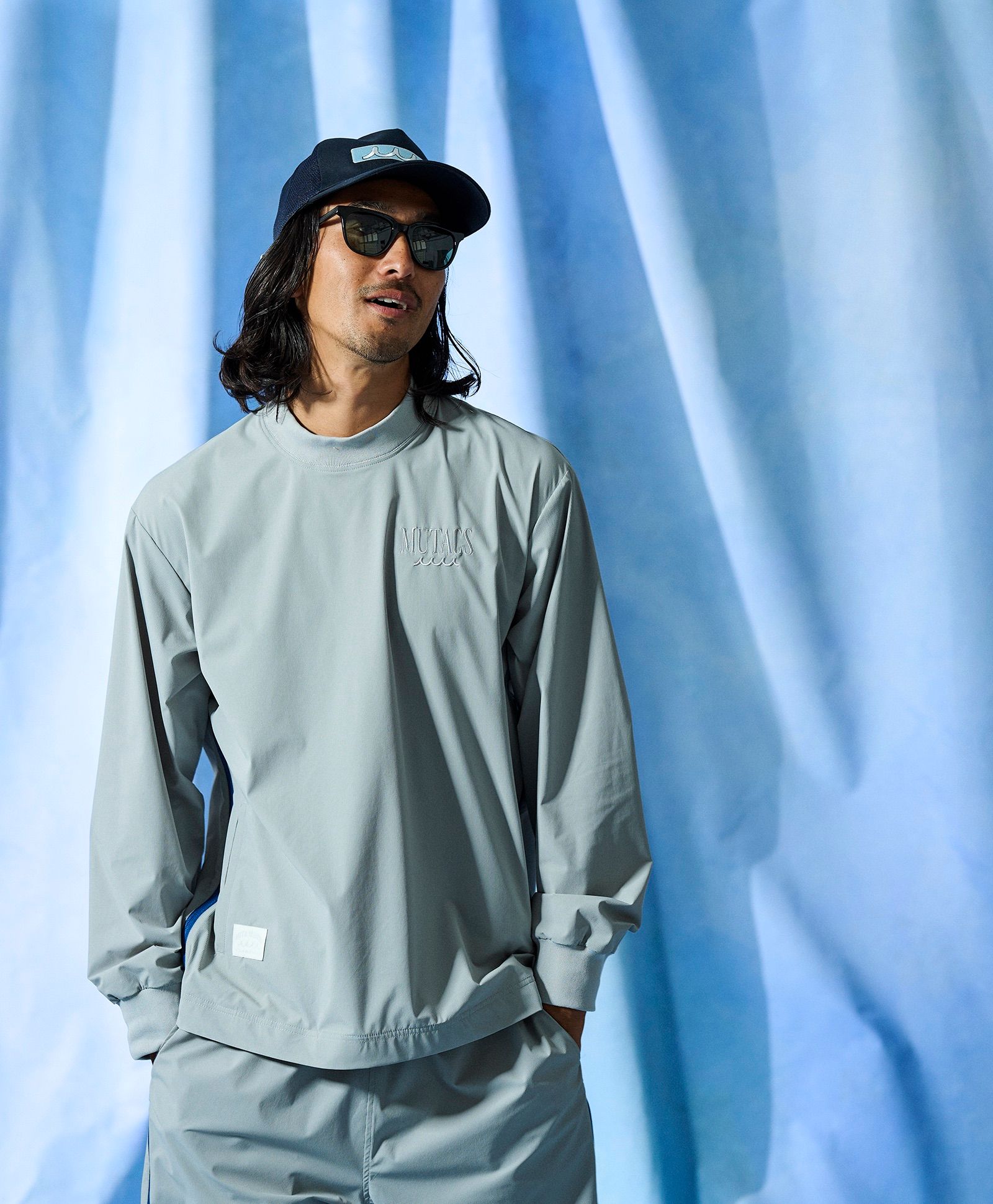 ☆先行予約☆muta MARINE × ACANTHUS  / サイドジップ長袖モックネックTシャツ /  Side Zip L/S Mock Top / GREY【MA2706】
