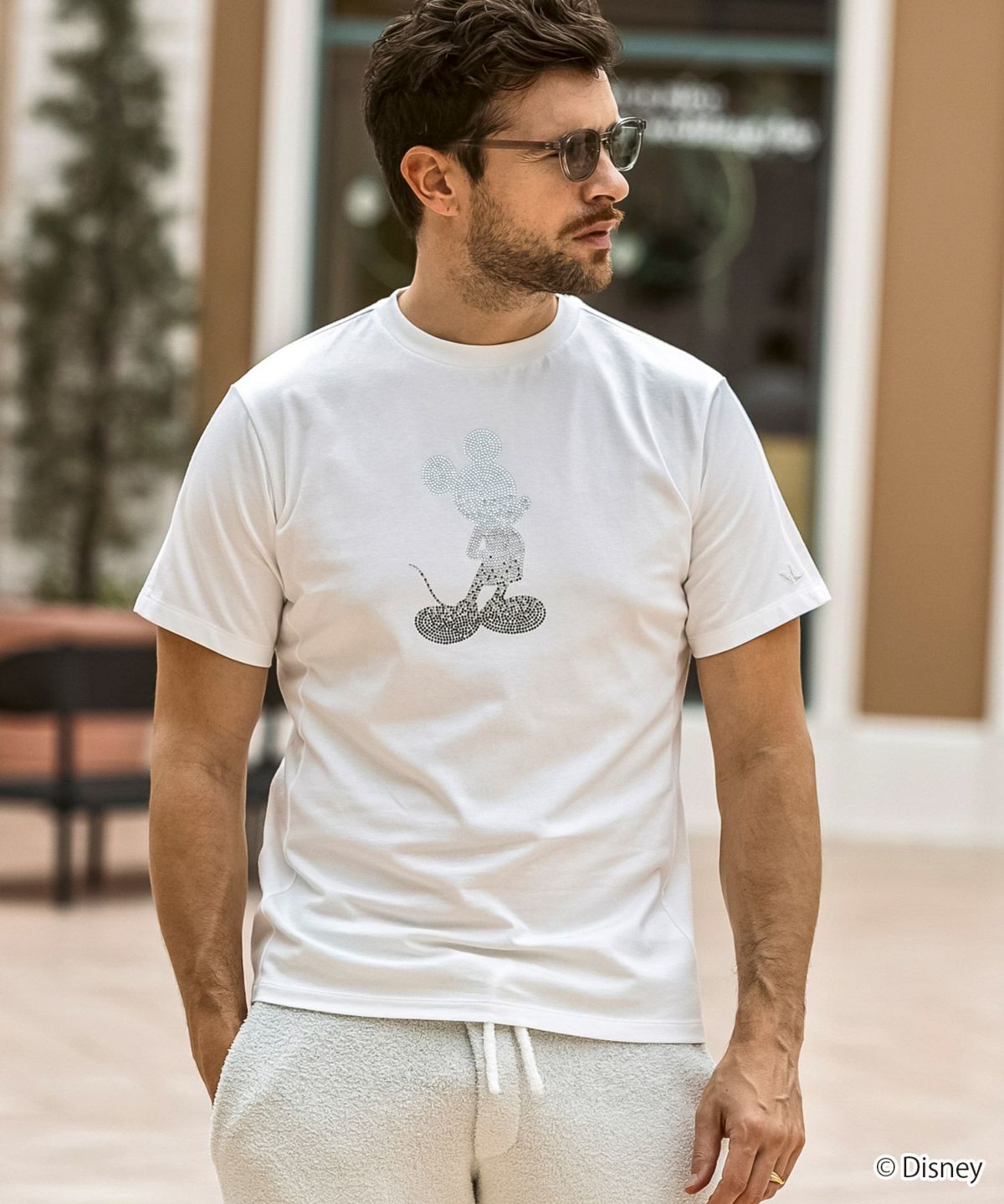 【ミッキーマウス】【ミッキーマウス】グラデーションラインストーン半袖Tシャツツ / ホワイト【UST-25136】