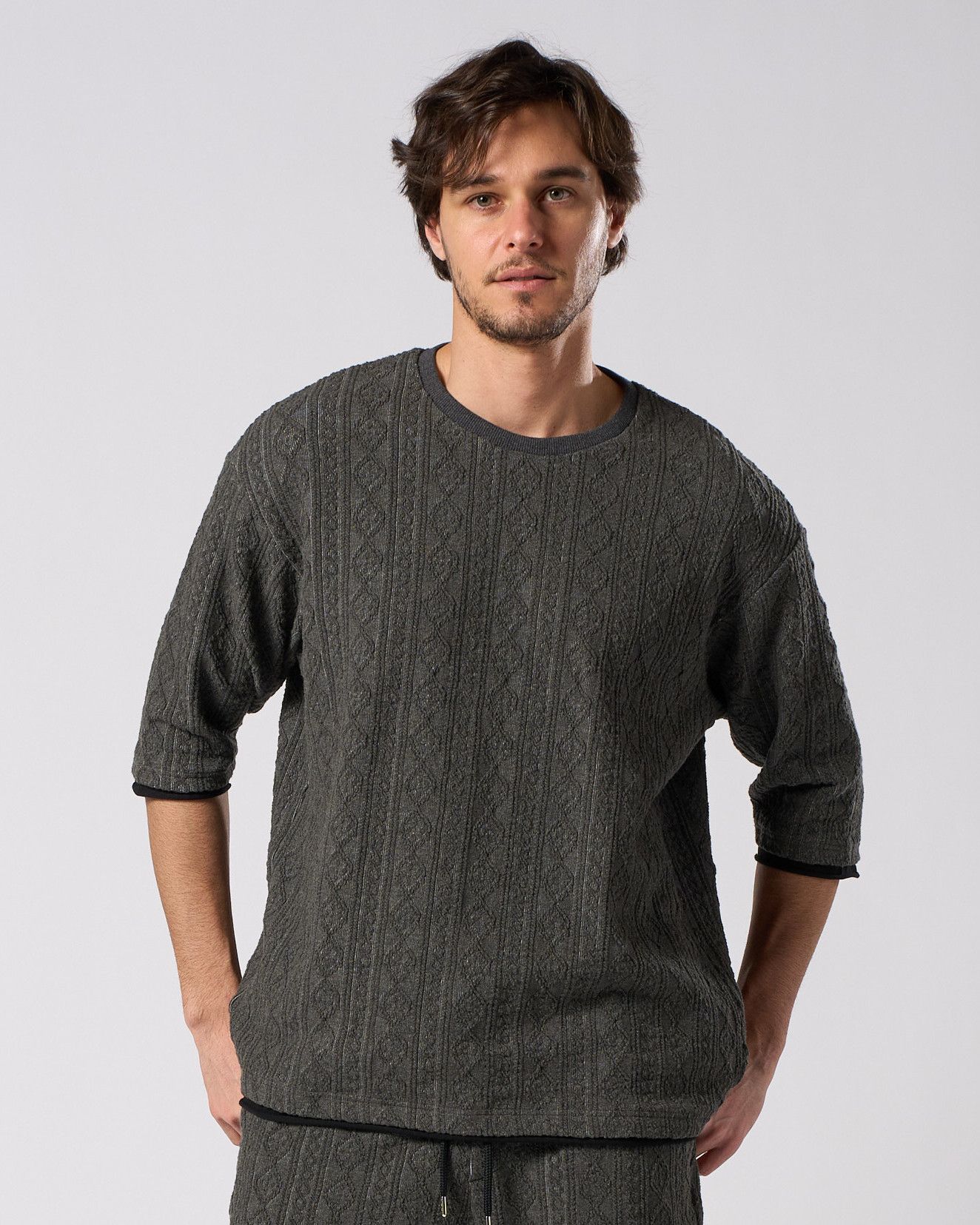 ☆先行予約☆ ジャガードサマーニット ハーフスリーブ /  jacquard summer knit H/S / BLACK [7401 kc01i]