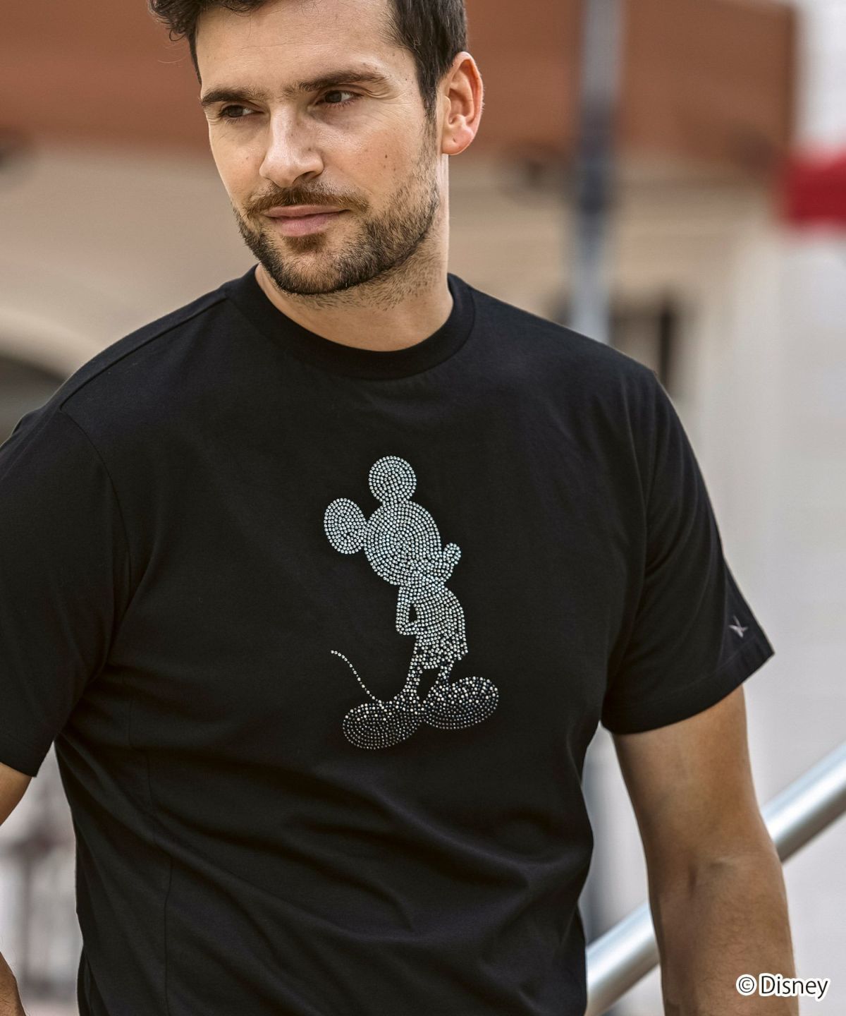 【ミッキーマウス】【ミッキーマウス】グラデーションラインストーン半袖Tシャツツ / ブラック【UST-25136】
