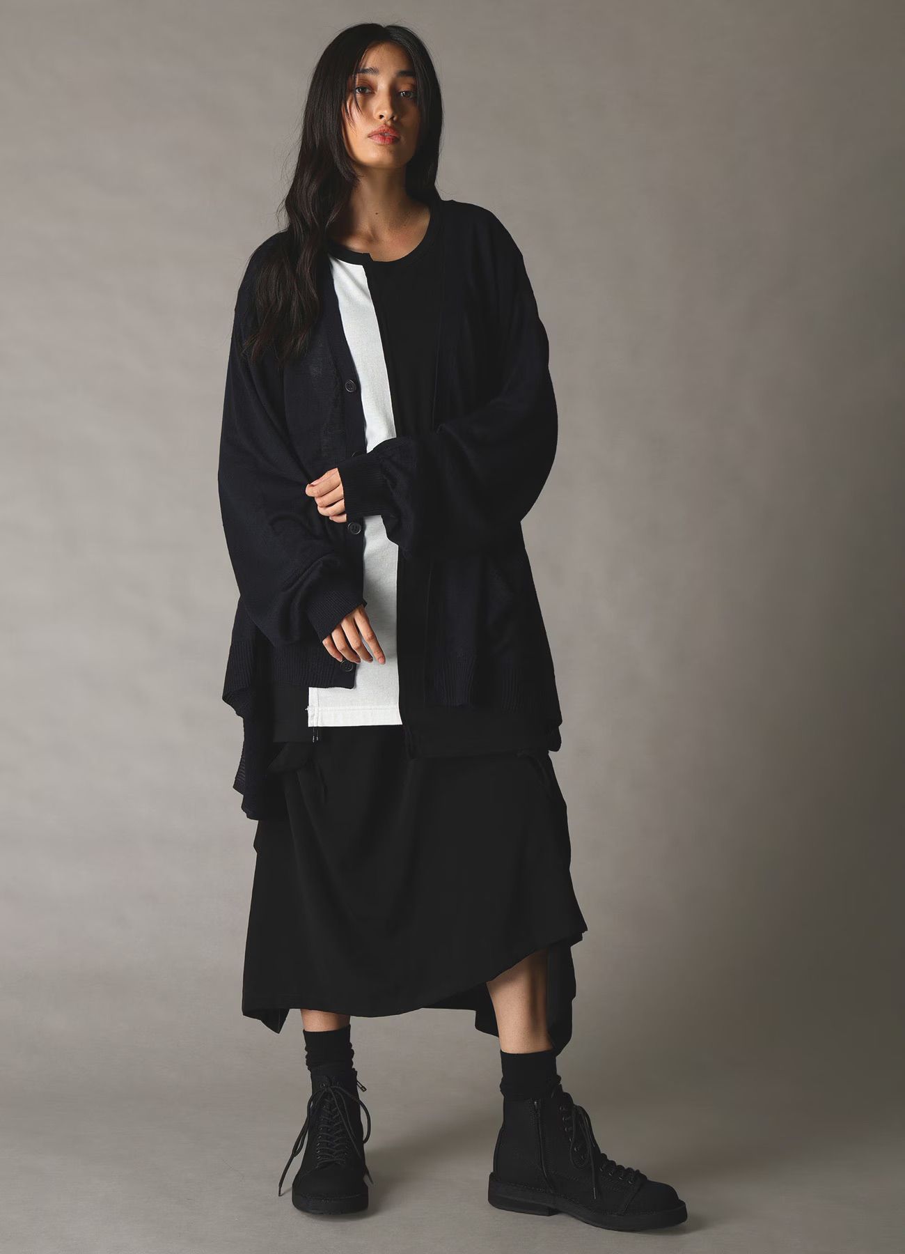 LINEN BIG CARDIGAN / BLACK [GK-K06-360-2]