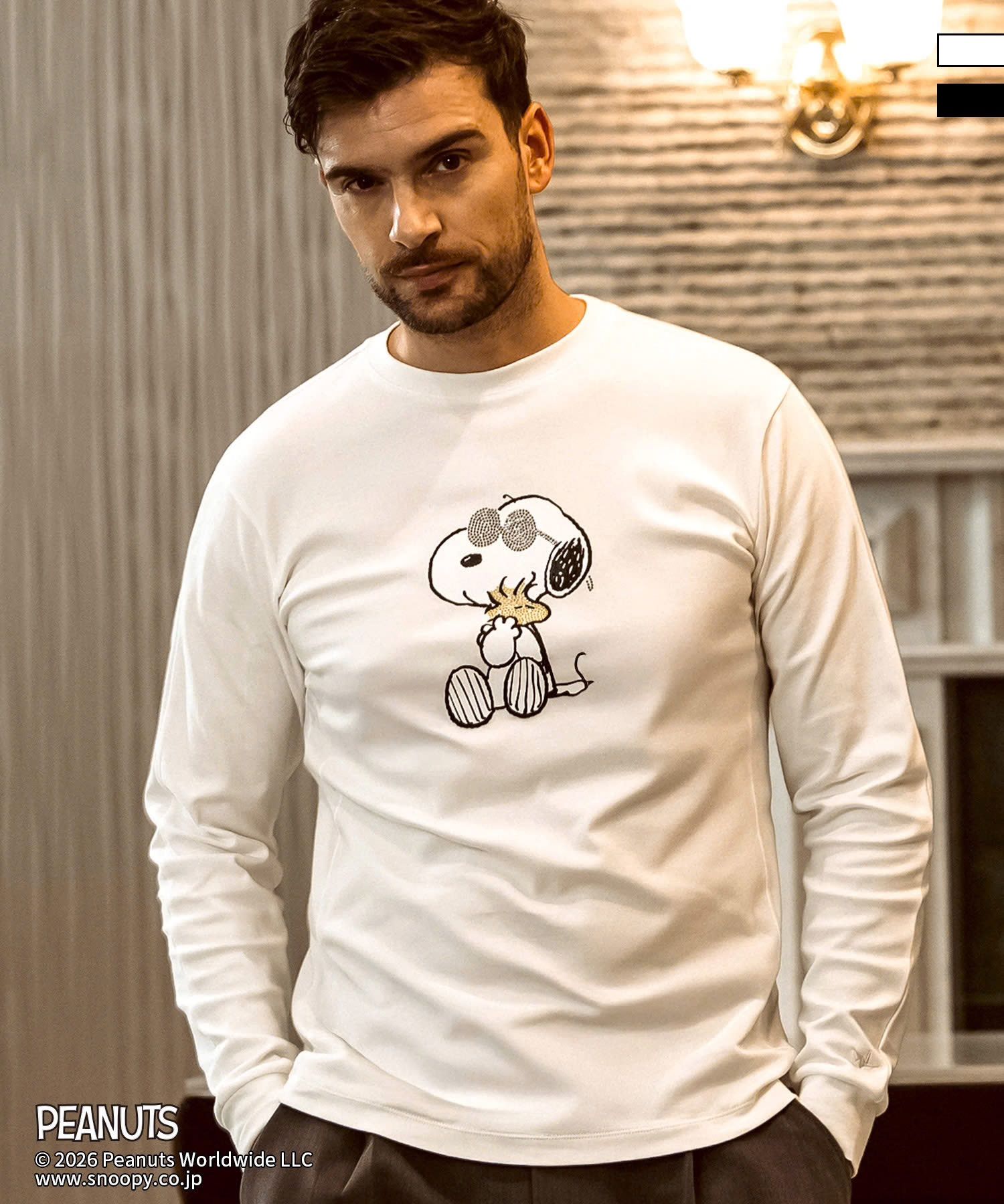 1PIU1UGUALE3 RELAX × PEANUTS / 【スヌーピー】ジョー・クルー＆ウッドストックロングTシャツ / ホワイト【UST-26094】