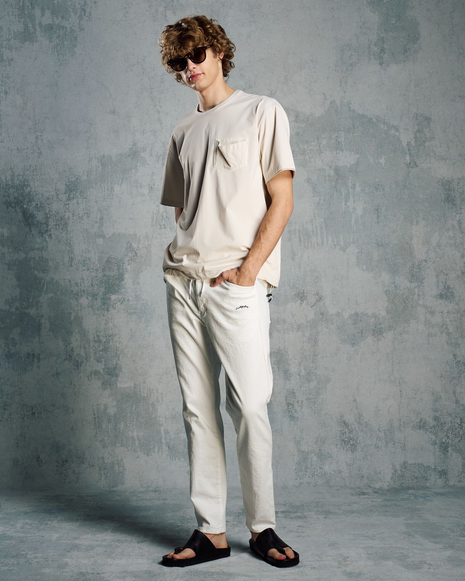 ☆先行予約☆ レザーポケット S/S  Tシャツ /  drawstring leather pocket S/S / L.BEIGE [7132 ny58i]