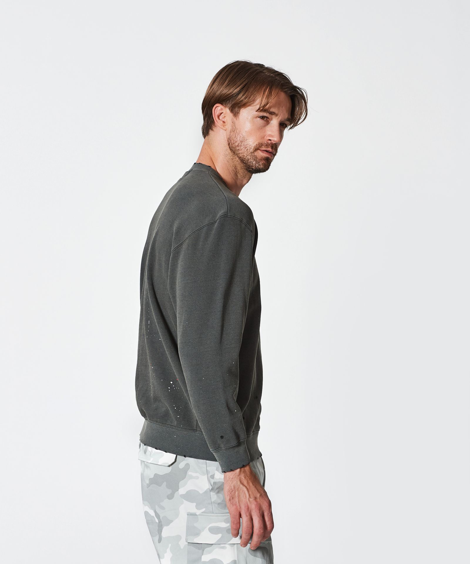 Damage Washed Hand Paint Logo Crewneck / プルオーバースウェット / BLACK【HJ2502】