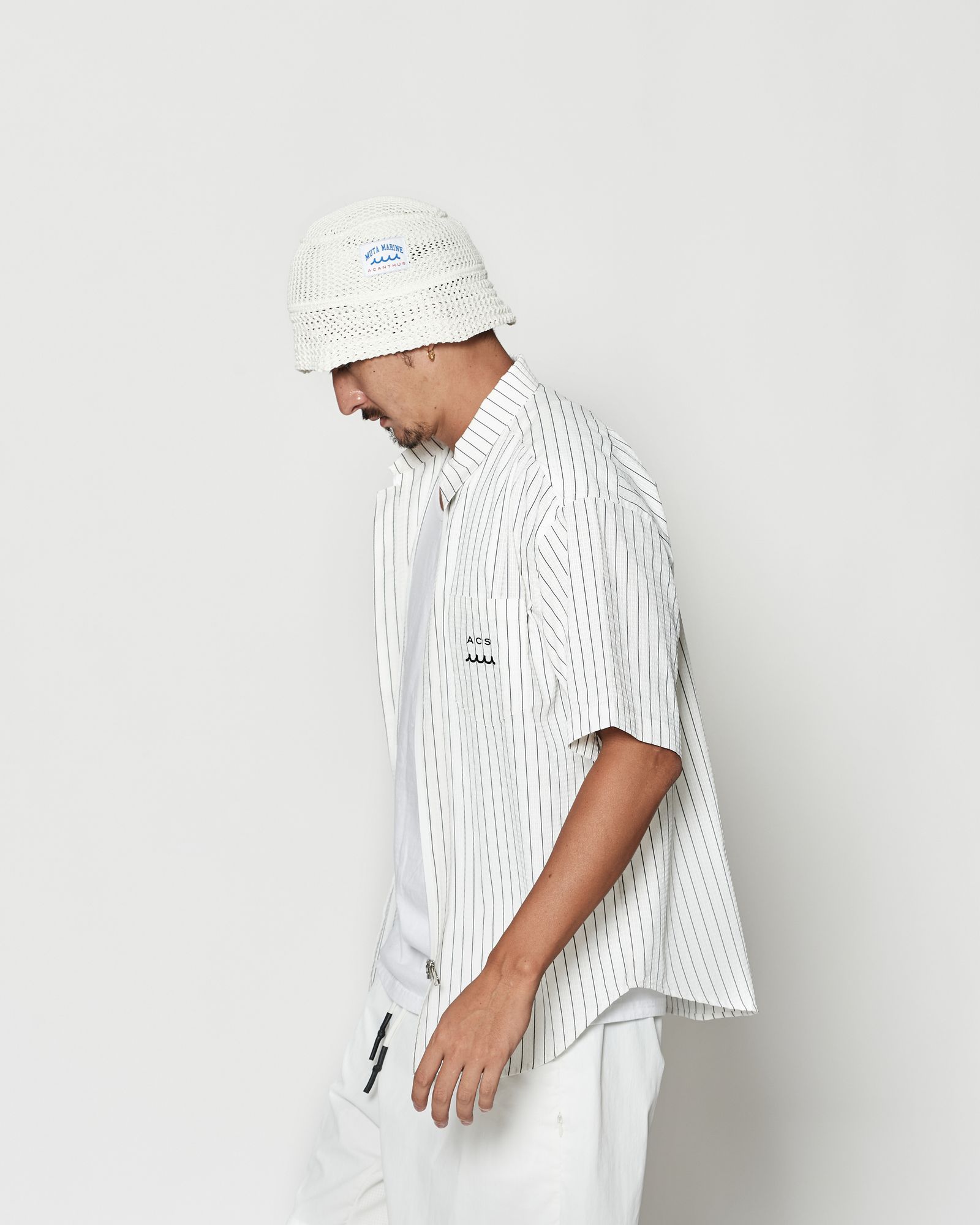 ☆先行予約☆muta MARINE × ACANTHUS  /Dot Air®ジップアップショートスリーブシャツ / Dot Air® Zip Up S/S Shirt / NAVY STRIPE【MA2604】