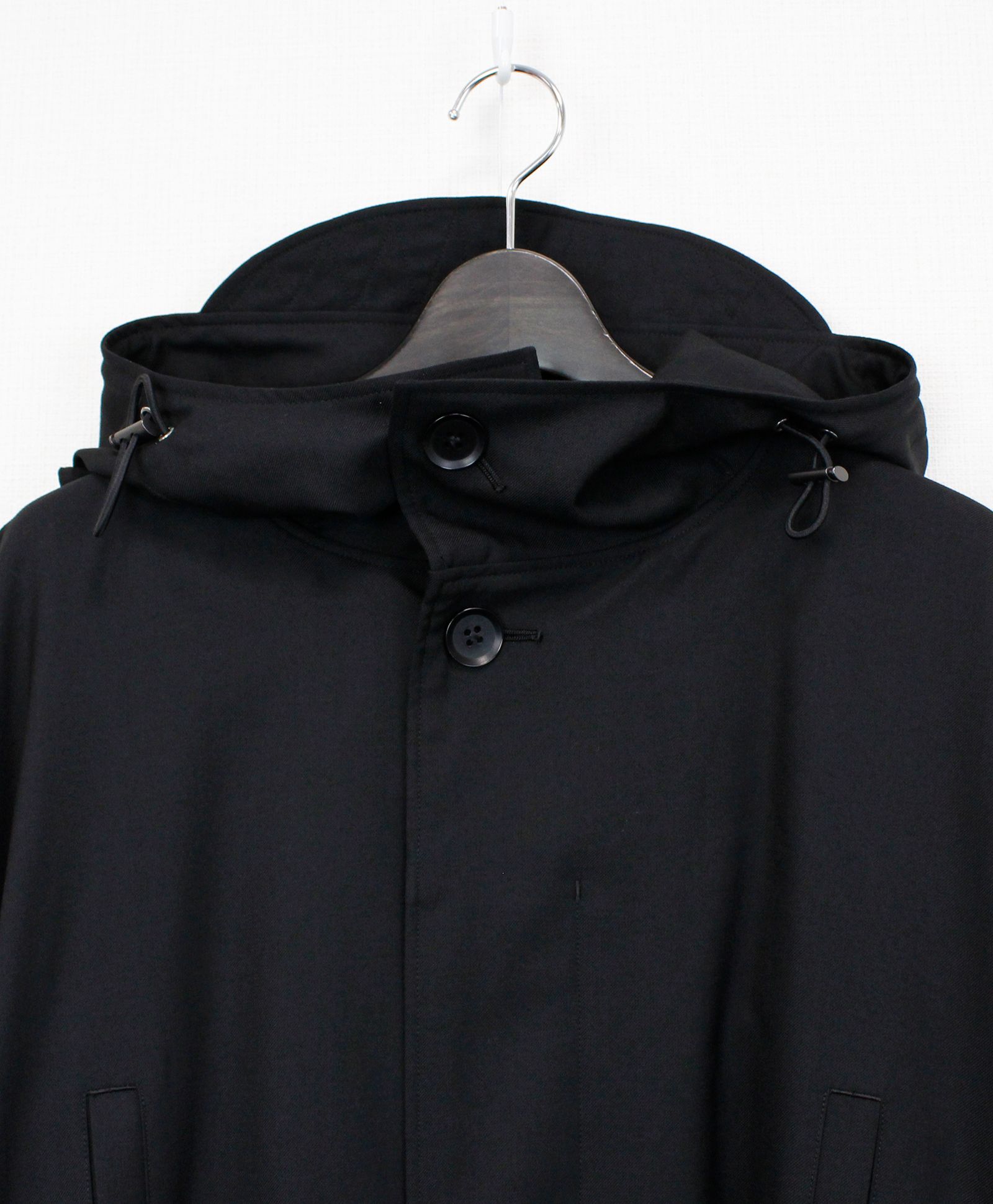 Ground Y - WOOL/POLYESTER GABARDINE DOG EAR HOOD PONCHO / BLACK