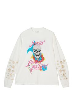 スカル プリント・刺繍ロンT / BELIEVE REINCARNATION EMBROIDERY LONG SLEEVE TEE  / ホワイト [26MY-SLT003]