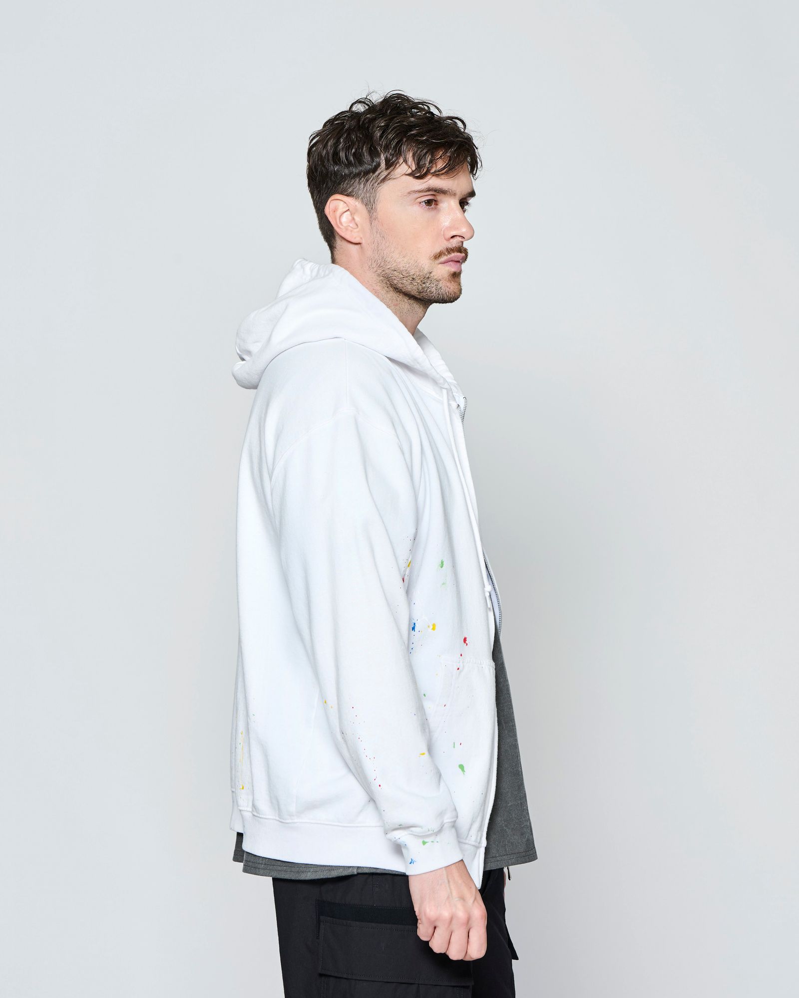 ☆先行予約☆ ヴィンテージ スプラッシュ ジップアップ パーカー  /  Vintage Wash Splash Zip-up Hooded Sweatshirt / WHITE 【HJ2701】