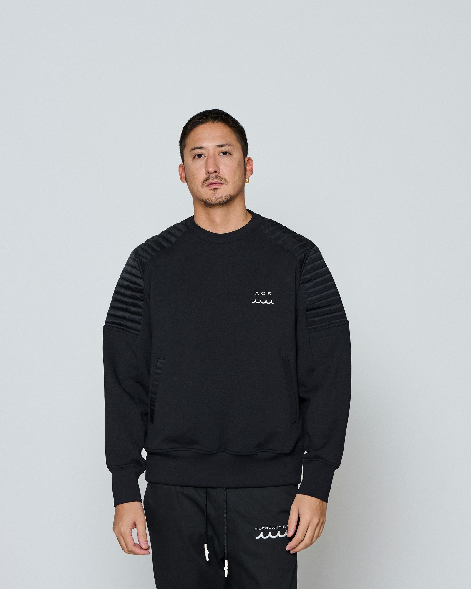 ☆先行予約☆ muta MARINE × ACANTHUS / バイカークルーネック / Double-knit Biker Crew Neck / BLACK 【MA2666】