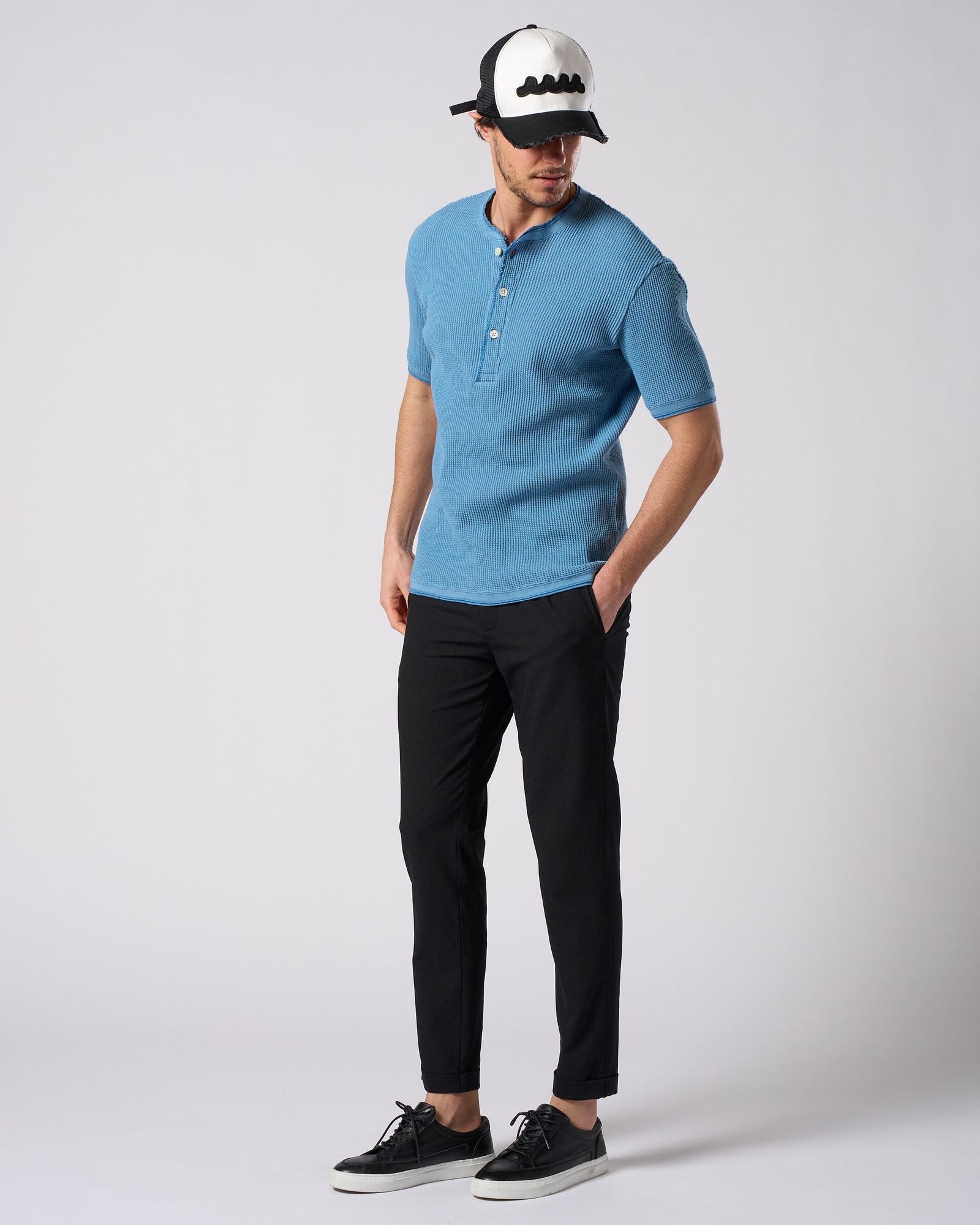 ☆先行予約☆ ワッフルヘンリーネック S/S  カットソー /  waffle henley S/S / L.BLUE[7131 wf19i]