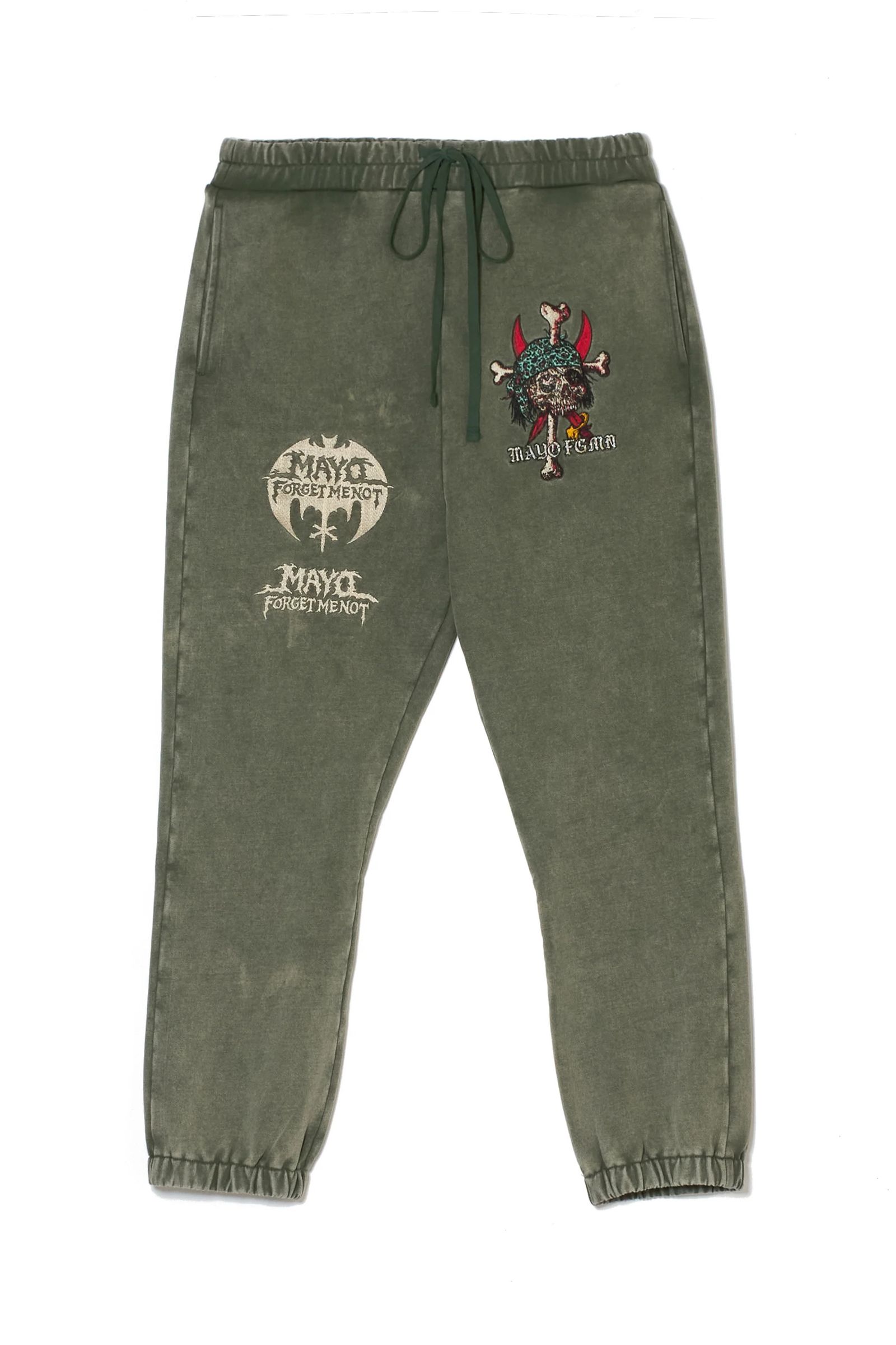 スカル 刺繍スウェットパンツ 裏パイル / MAYO BANDANA SKULL EMBROIDERY SWEAT PANTS  / グリーン [26MY-SSWP003]