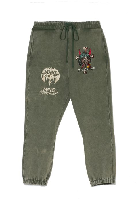 スカル 刺繍スウェットパンツ 裏パイル / MAYO BANDANA SKULL EMBROIDERY SWEAT PANTS  / グリーン [26MY-SSWP003]