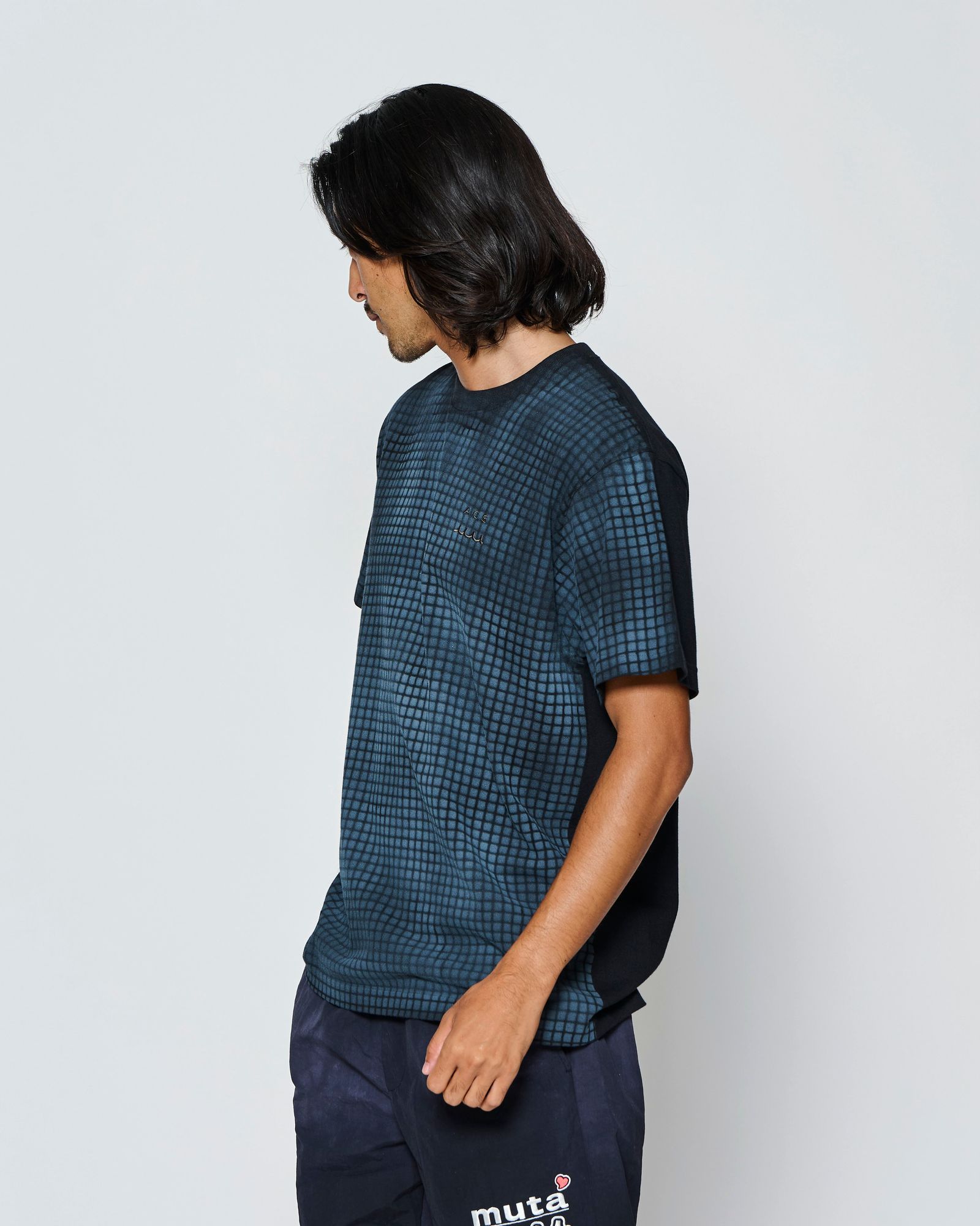 ☆先行予約☆muta MARINE × ACANTHUS  / グリッド柄プリントTシャツ /  Grid Print Tee / BLACK【MA2718】