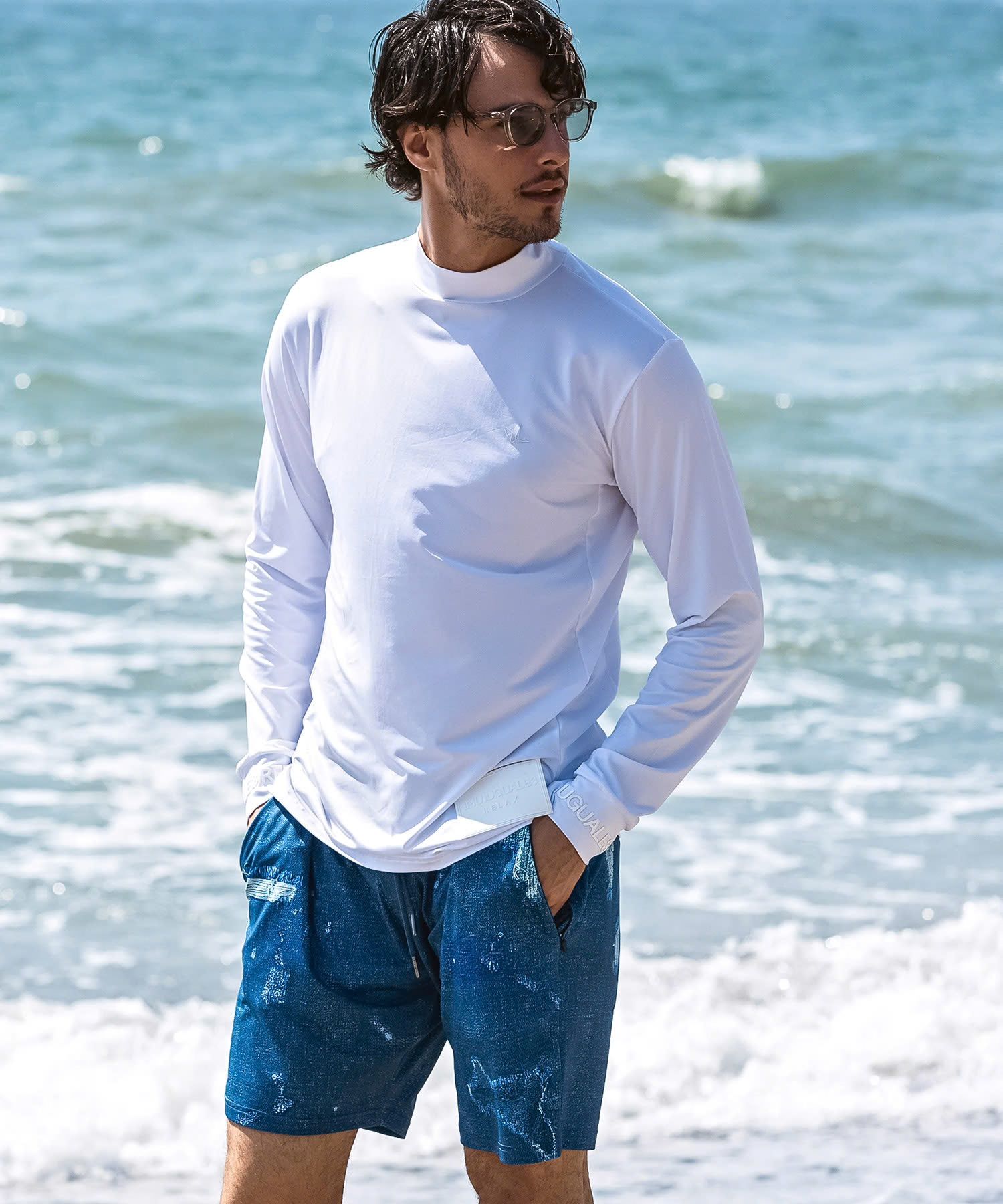 ダメージデニムラッシュガードショーツ / インディゴ【USB-26043】