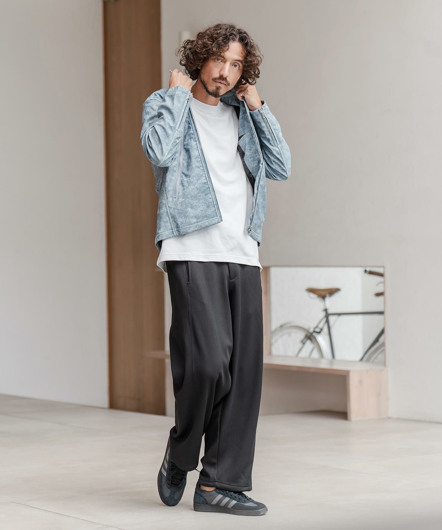 ドビー裏起毛ワイドパンツ / ブラック【131044】