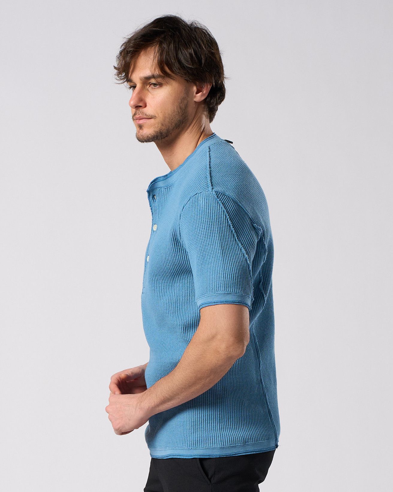 ☆先行予約☆ ワッフルヘンリーネック S/S  カットソー /  waffle henley S/S / L.BLUE[7131 wf19i]