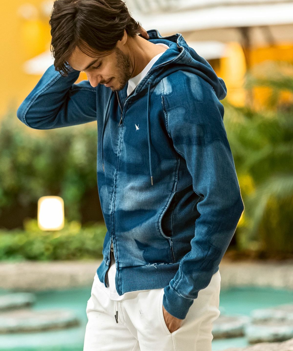 カモ柄ジョグデニムパーカー / インディゴ【USO-26060】