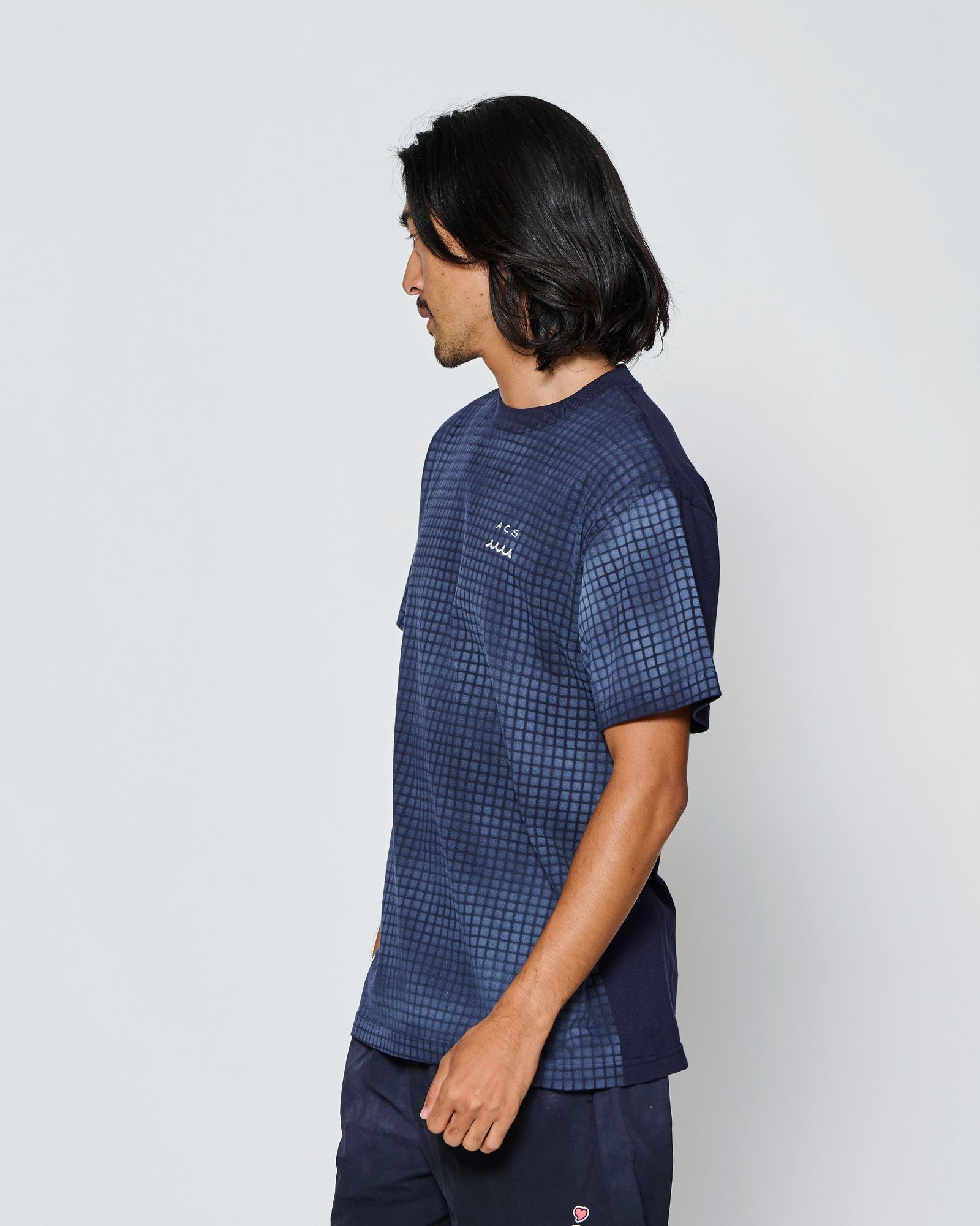 ☆先行予約☆muta MARINE × ACANTHUS  / グリッド柄プリントTシャツ /  Grid Print Tee / NAVY【MA2718】
