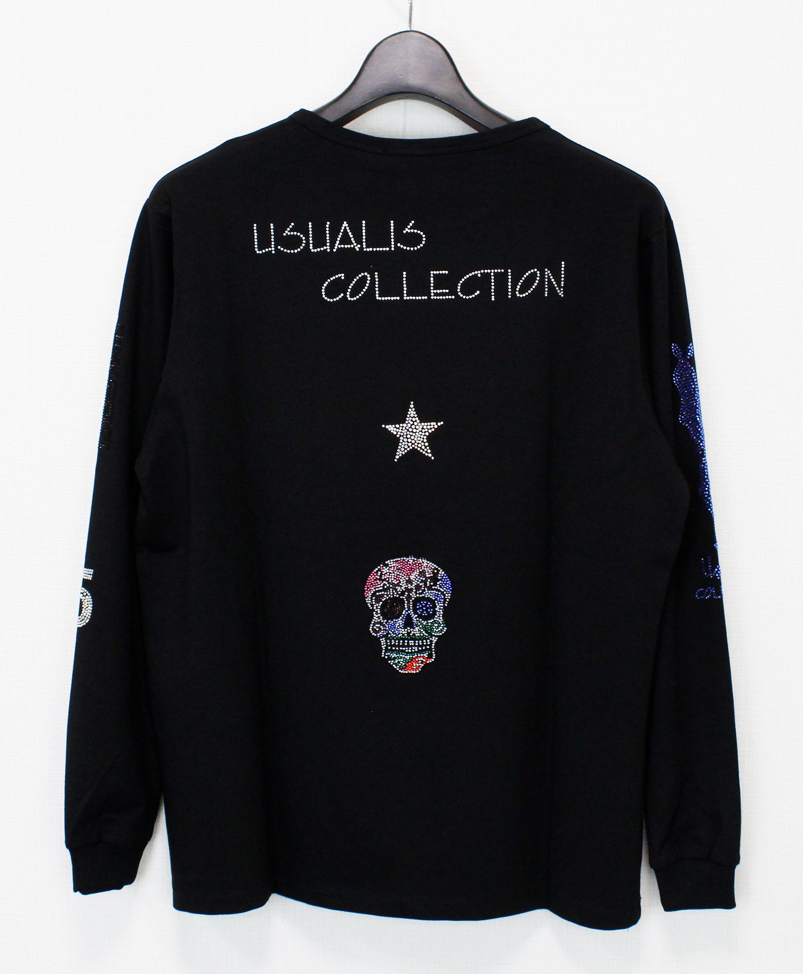 ラインストーン『GORGEOUS』 L/S Tシャツ / ロンT / ブラック [UC52-N545]
