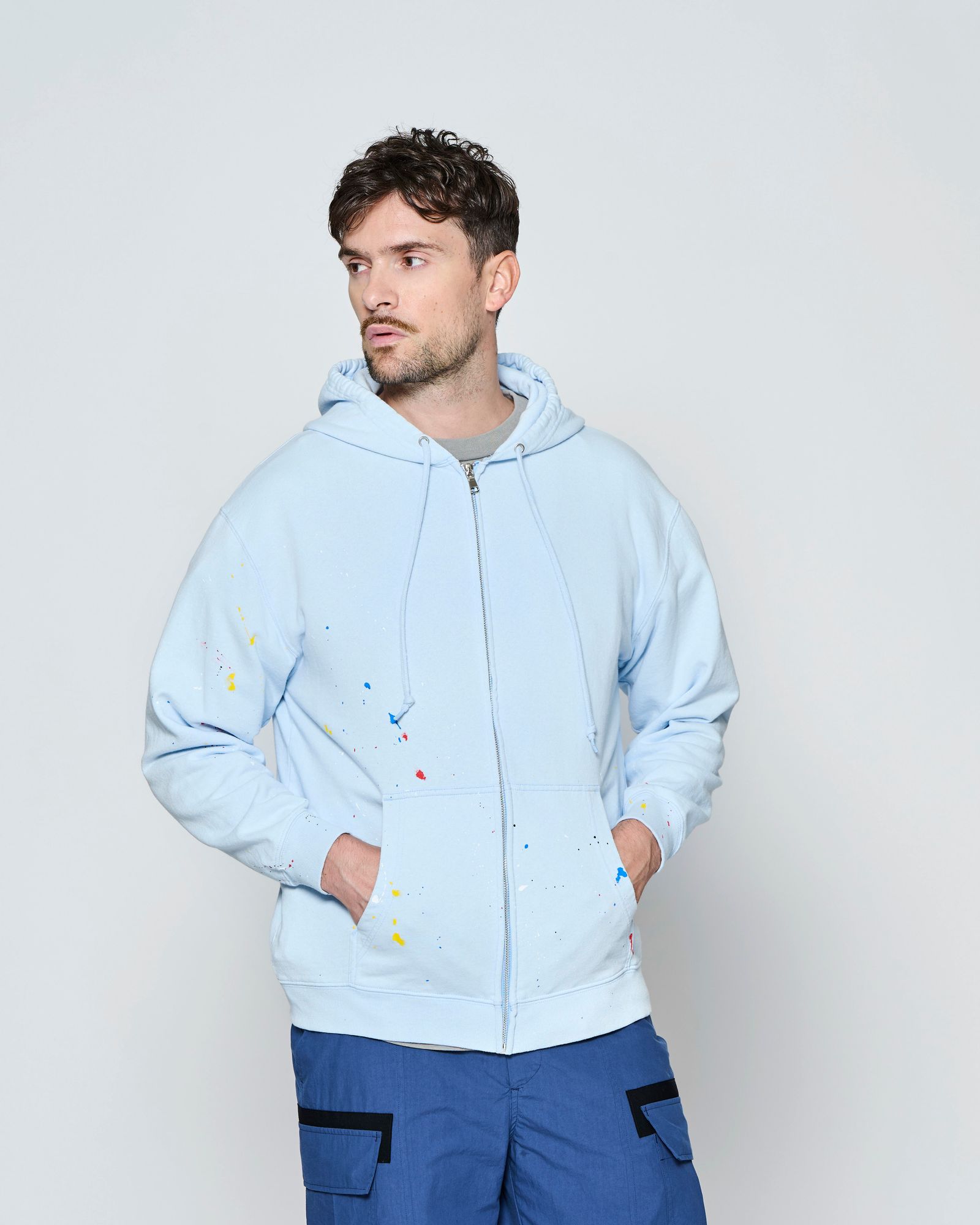 ☆先行予約☆ ヴィンテージ スプラッシュ ジップアップ パーカー  /  Vintage Wash Splash Zip-up Hooded Sweatshirt / SAX 【HJ2701】