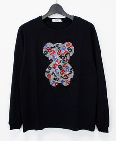 ラインストーン『NUMBERING BEAR』 L/S Tシャツ / ロンT / ブラック [UC52-N547]