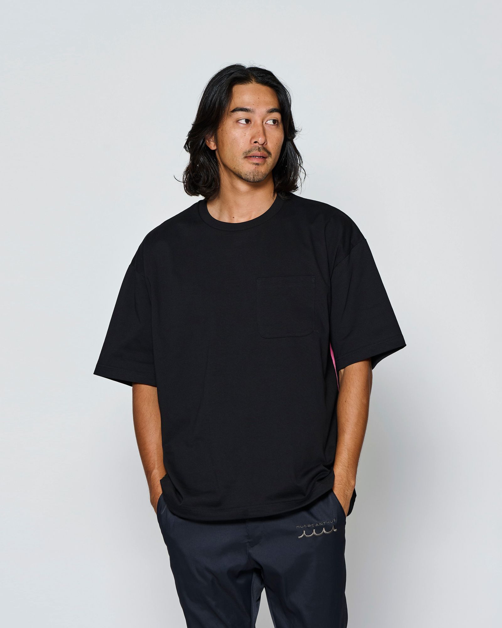 ☆先行予約☆muta MARINE × ACANTHUS  / ドローコード付きポケットTシャツ /  Drawstring Pocket Tee / BLACK【MA2724】
