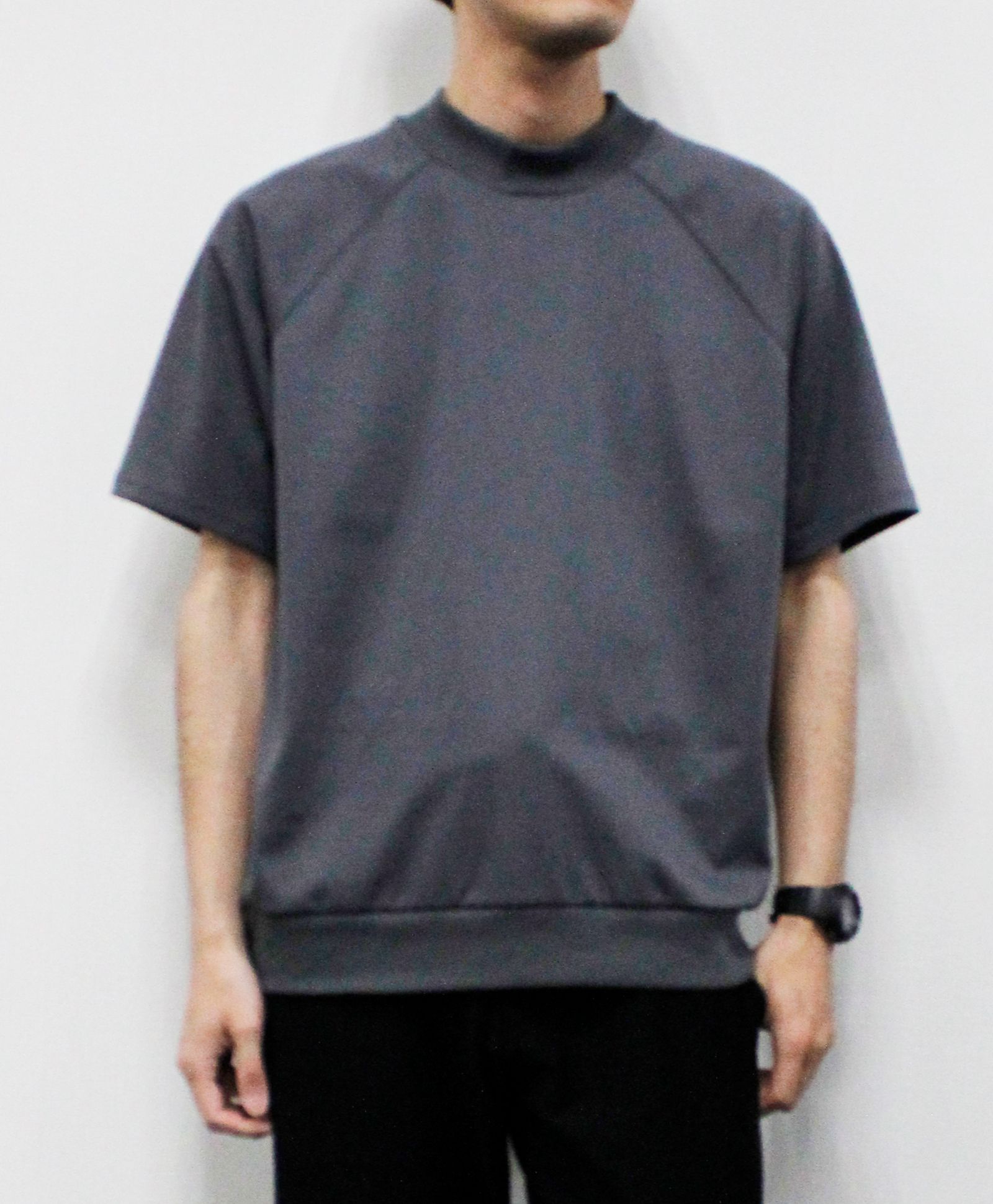 ICE PACK NYLON リバーニット モックネックラグランTee  / チャコールグレー [76006]