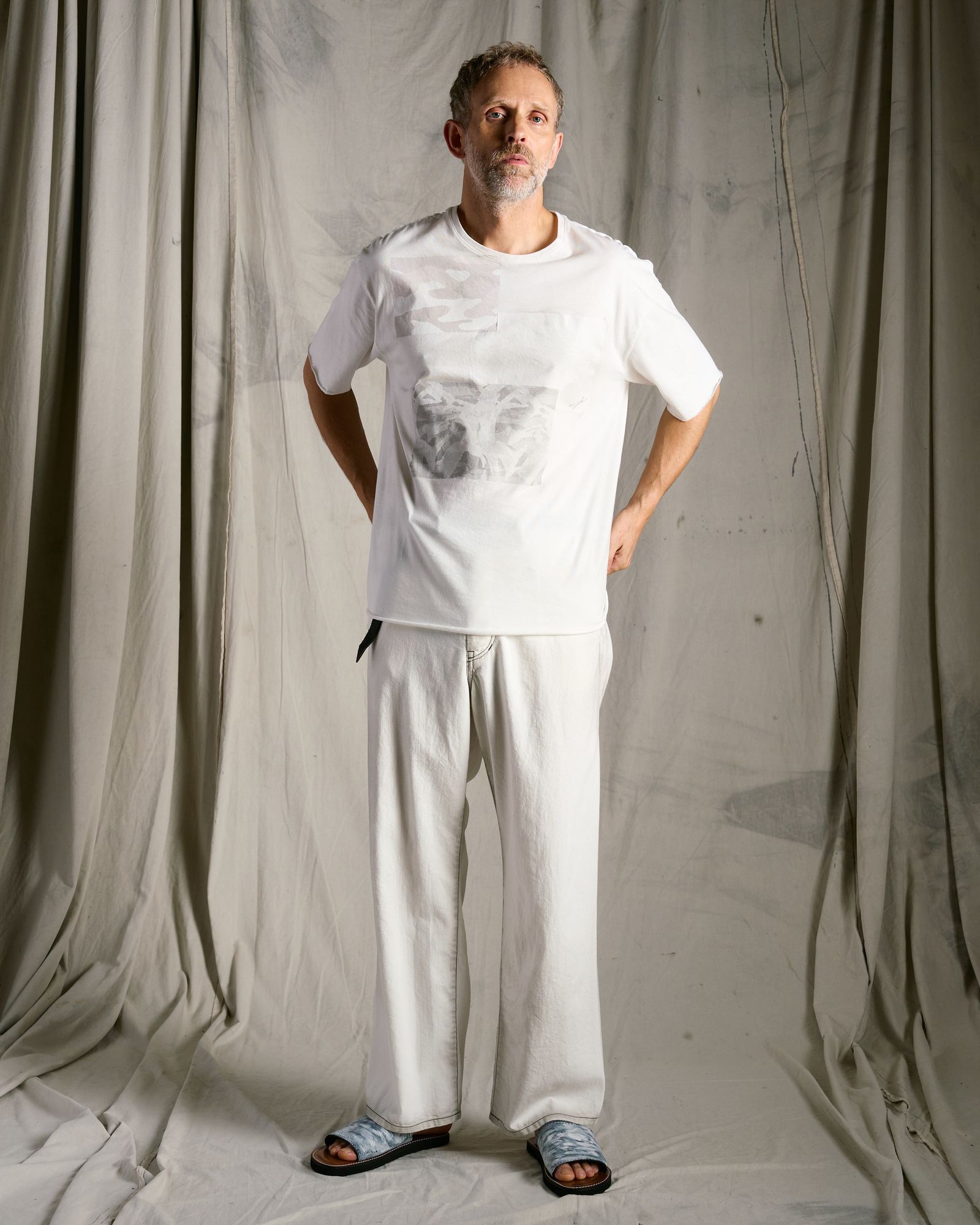 ☆先行予約☆ wjk  / ペーパープリント加工カットオフ半袖Tシャツ / paper print dust cut-off S/S / white 【7153 lj93k】