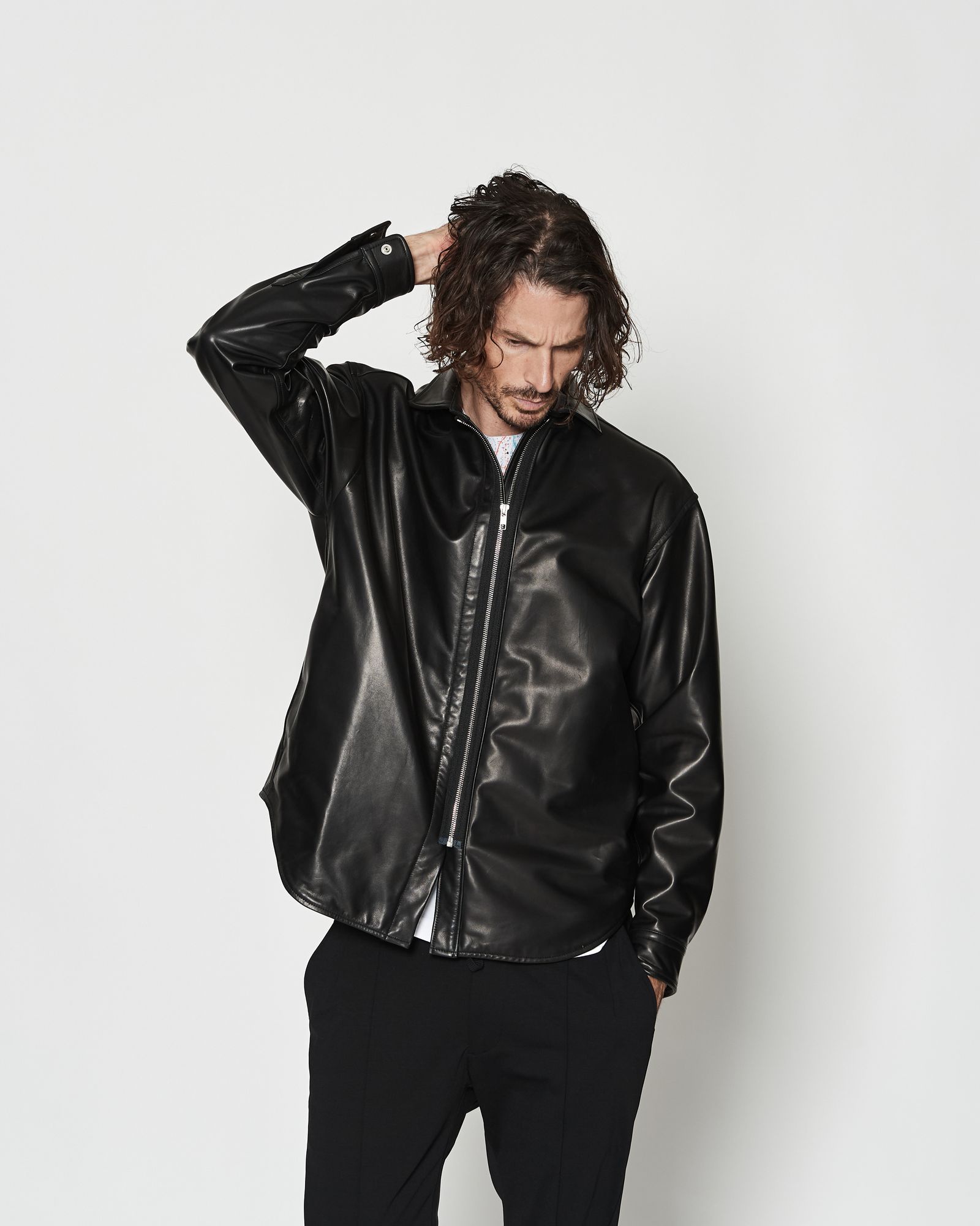 ☆先行予約☆レザージップシャツジャケット /  Leather Zip Shirt Jacket / BLACK【L2601】