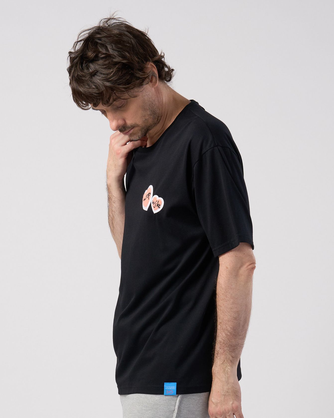 ☆先行予約☆Maison Honoré Paris× wjk  / 2ハートパッチクールタッチ半袖Tシャツ / 2-heart patch cool touch S/S / black×pink【712 hw02k】