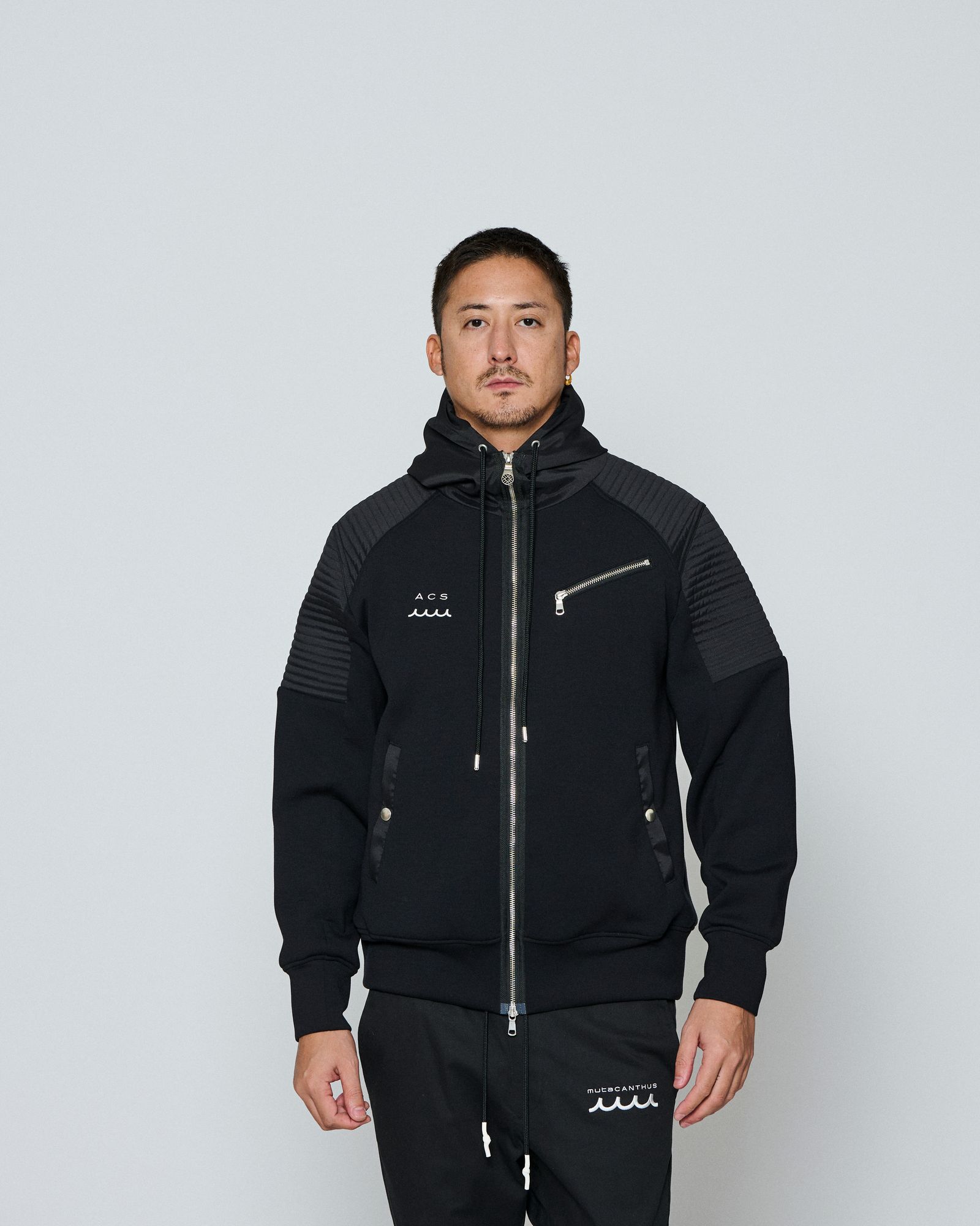 ☆先行予約☆ muta MARINE × ACANTHUS / ジップアップバイカーパーカー / Double-knit Biker parka / BLACK 【MA2652】