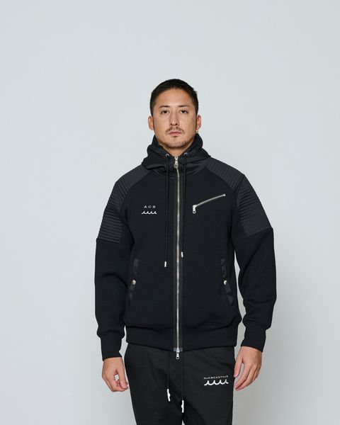 ☆先行予約☆ muta MARINE × ACANTHUS / ジップアップバイカーパーカー / Double-knit Biker parka / BLACK 【MA2652】